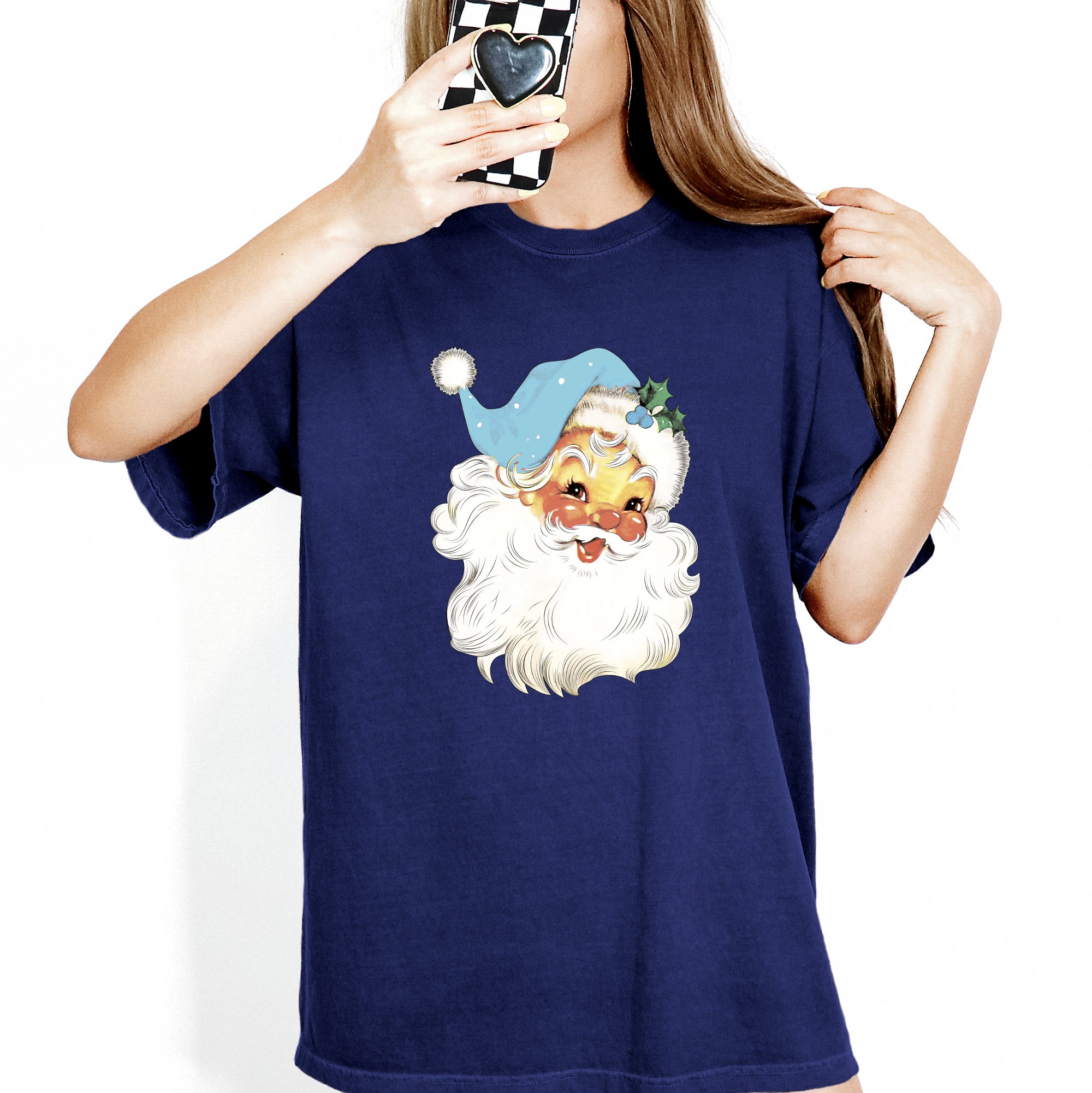 Retro Santa Blue Classic Twinkle Christmas Winter Xmas Vintage Style Comfort Colors Tee