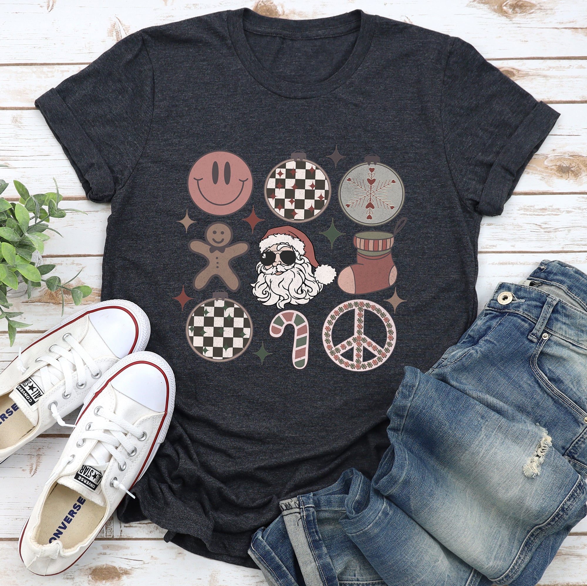 Retro Santa Christmas Peace Snowflake Vintage Hippie Decorations Holiday Edition Graphic Tee