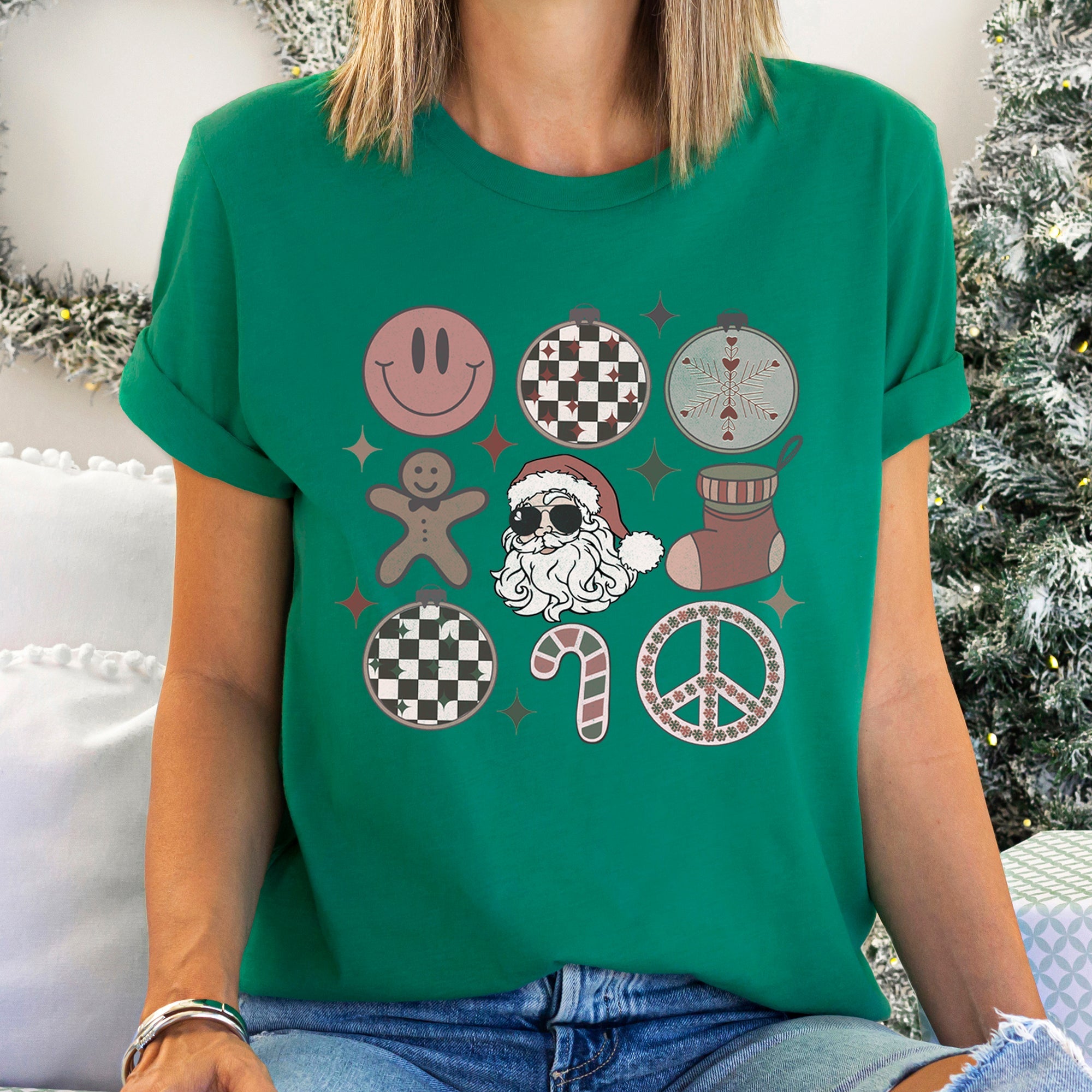 Retro Santa Christmas Peace Snowflake Vintage Hippie Decorations Holiday Edition Graphic Tee