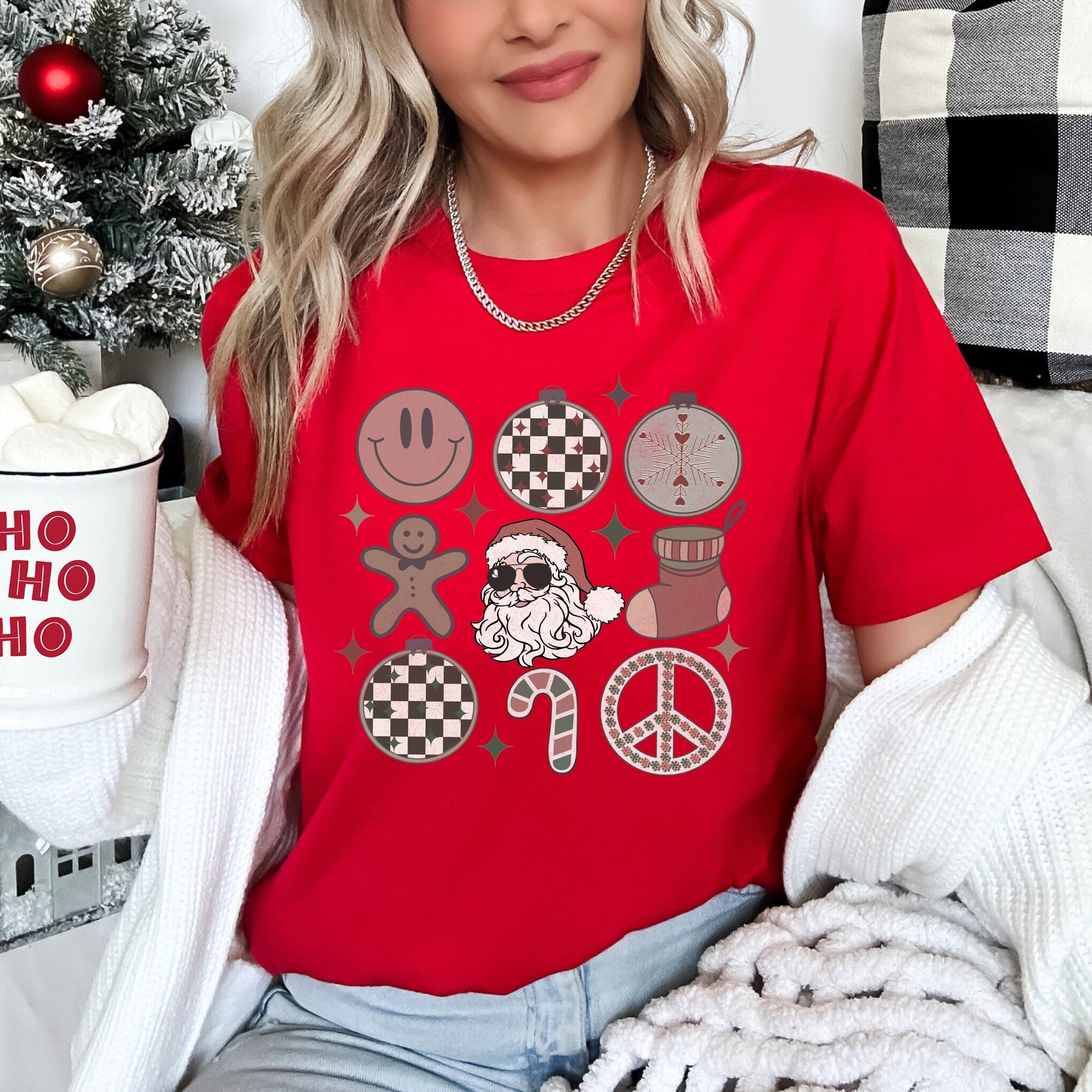 Retro Santa Christmas Peace Snowflake Vintage Hippie Decorations Holiday Edition Graphic Tee