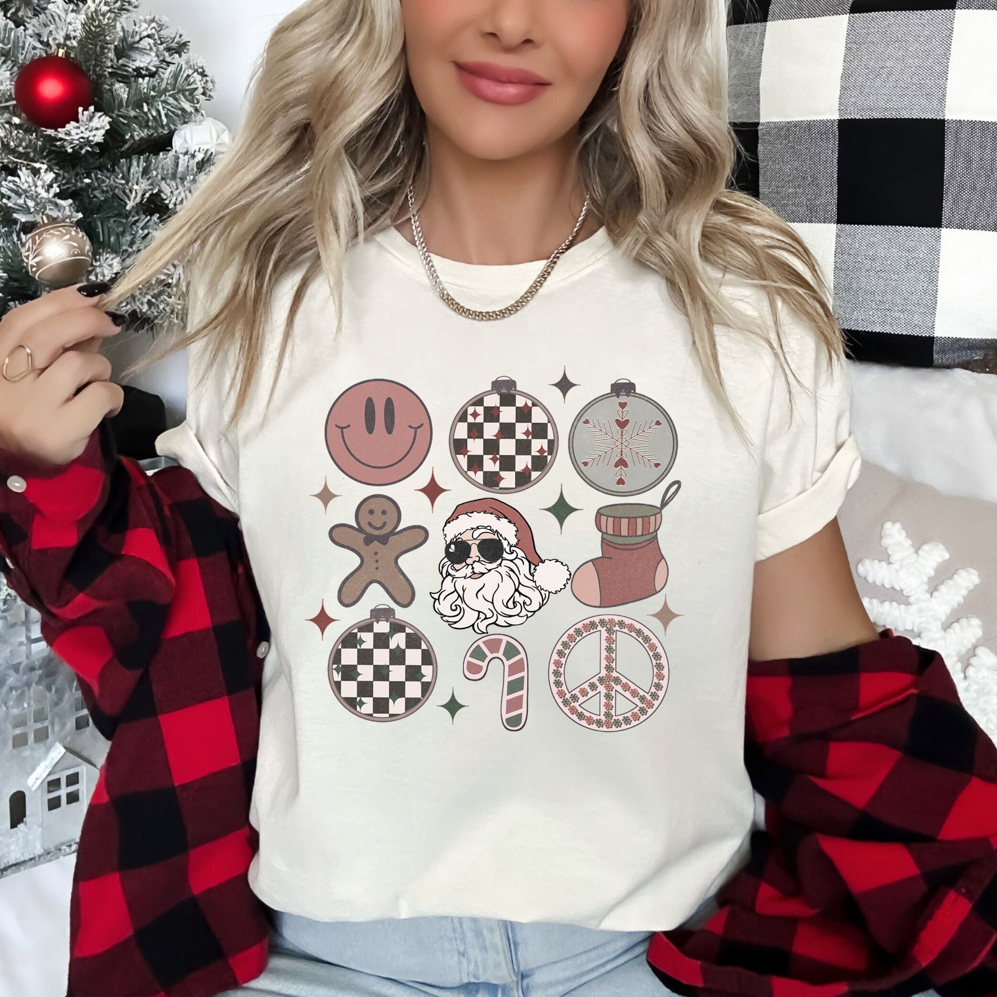 Retro Santa Christmas Peace Snowflake Vintage Hippie Decorations Holiday Edition Graphic Tee
