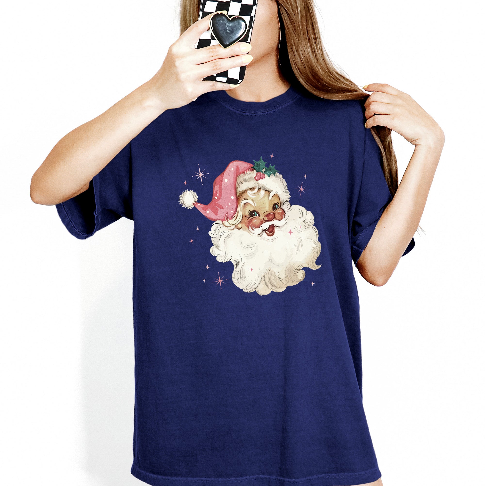 Retro Santa Pink Christmas Sparkles Vintage Winter Snow Xmas Festive Holiday Cheer Comfort Colors Tee