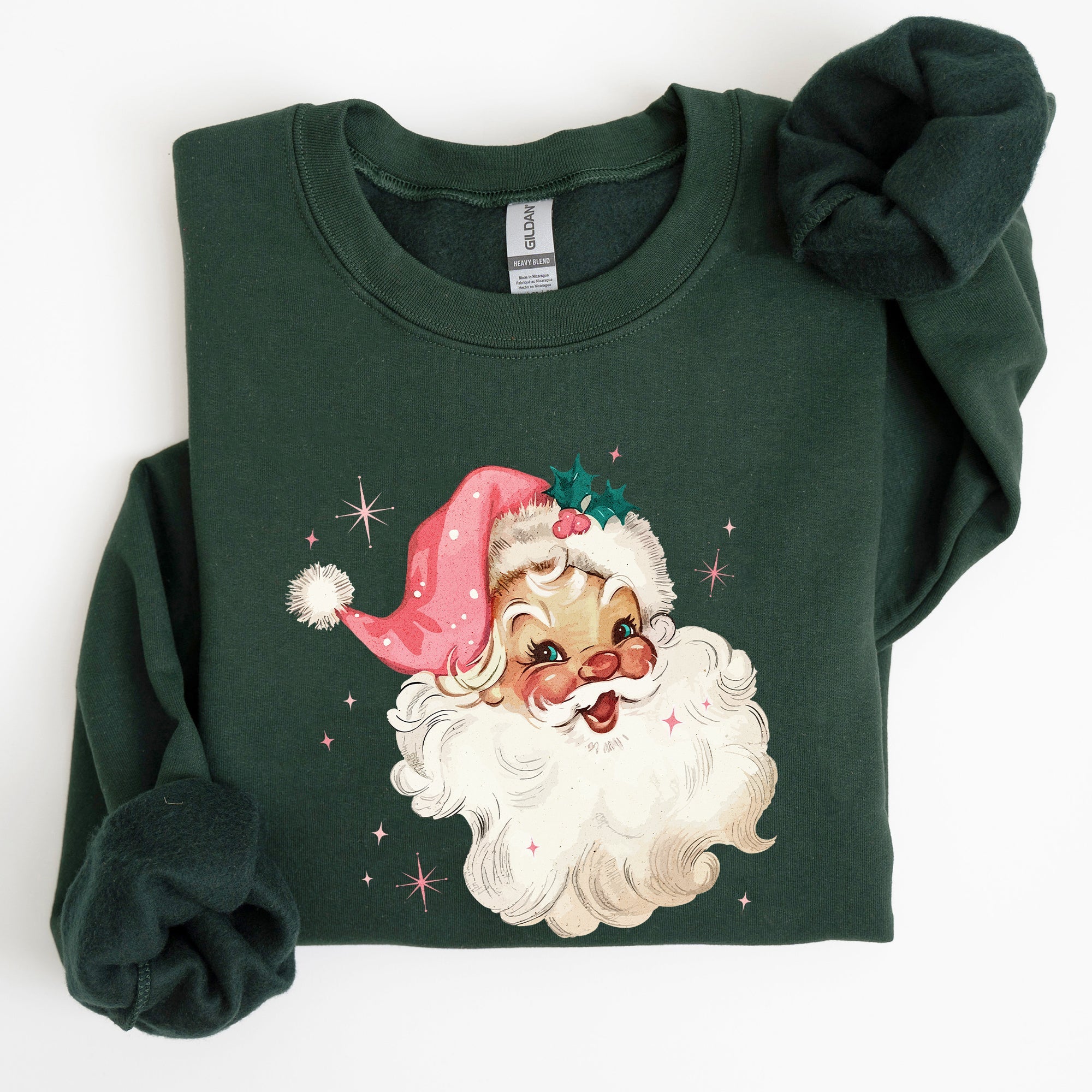 Retro Santa Pink Christmas Sparkles Vintage Winter Snow Xmas Retro Inspired Sweatshirt