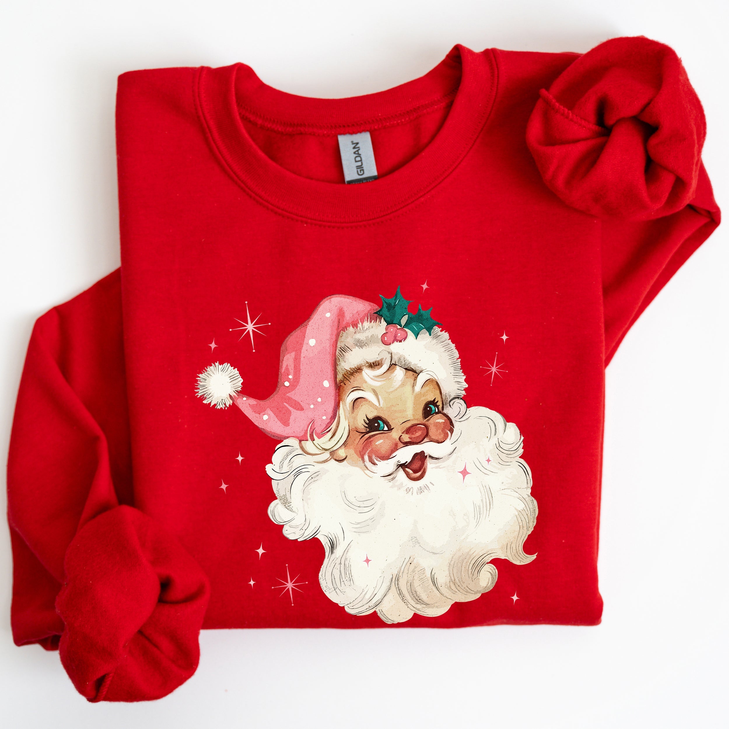 Retro Santa Pink Christmas Sparkles Vintage Winter Snow Xmas Retro Inspired Sweatshirt