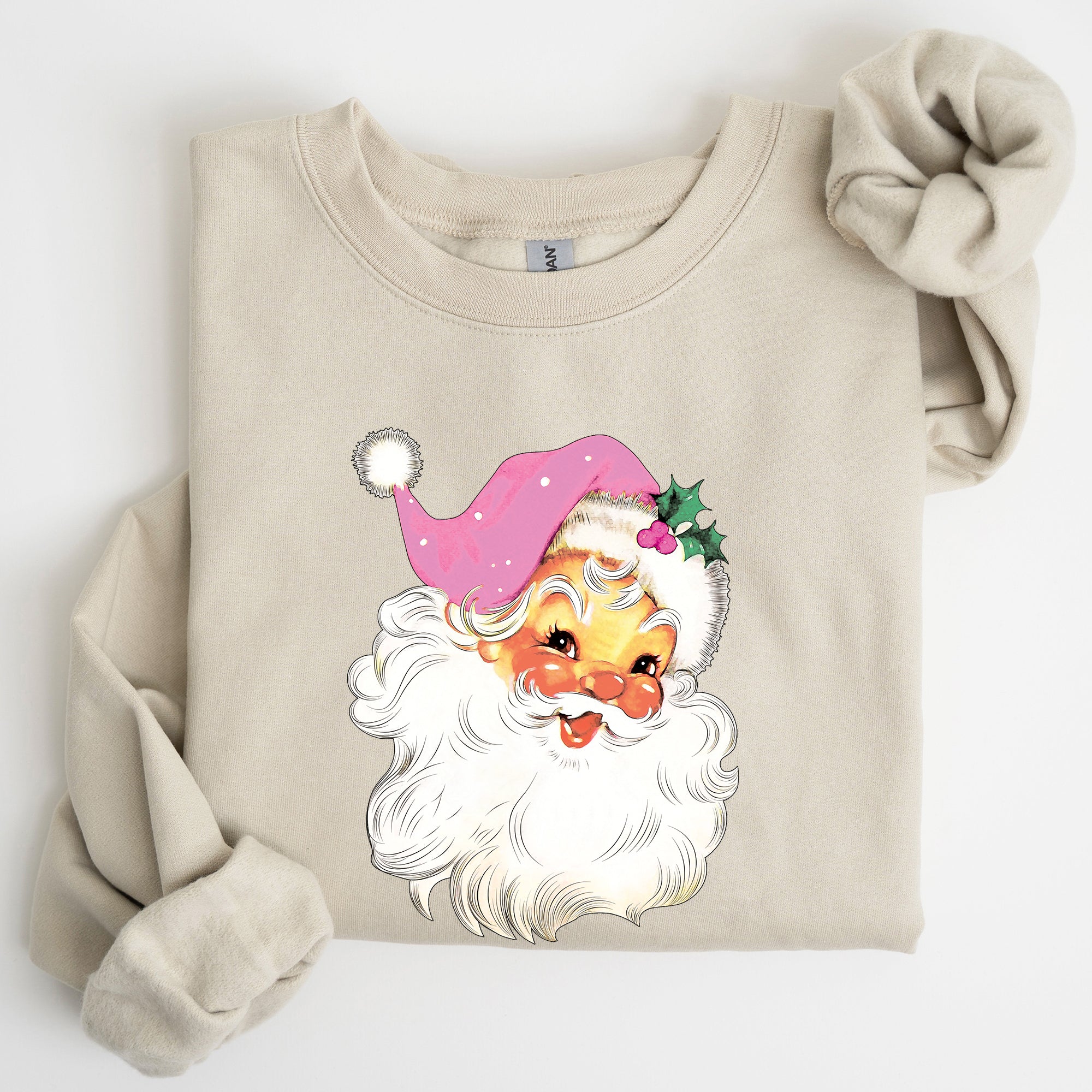 Retro Santa Pink Classic Twinkle Christmas Winter Xmas Holiday Festive Cheer Sweatshirt