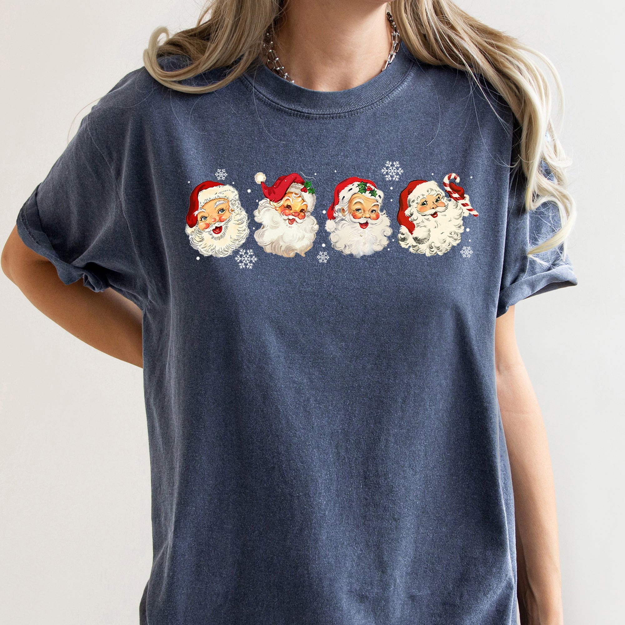 Retro Santas With Snowflakes Christmas Vintage Santa Illustration Print Comfort Colors Tee