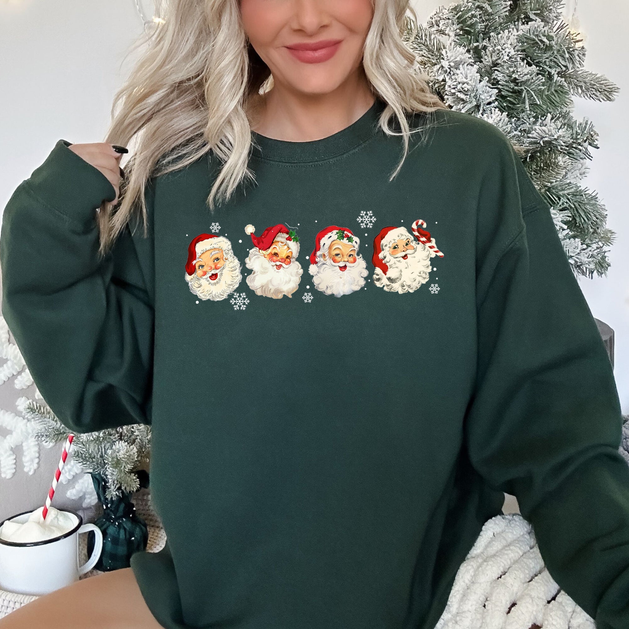 Retro Santas With Snowflakes Christmas Sweatshirt