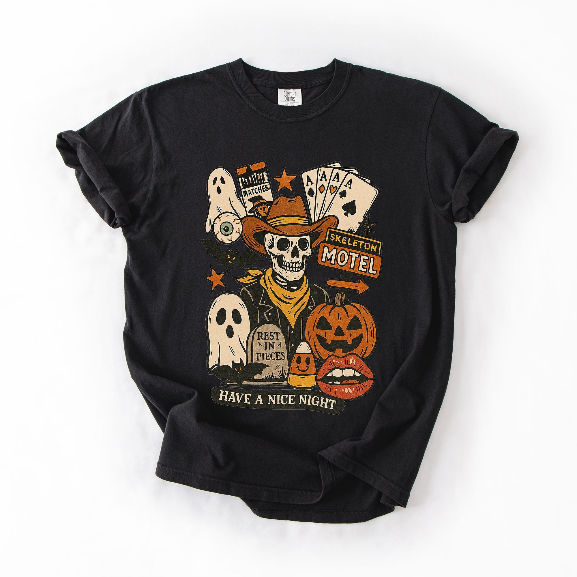 Retro Skeleton Motel Classic Vintage Halloween Night Edition Deluxe Collectible Comfort Colors Tee