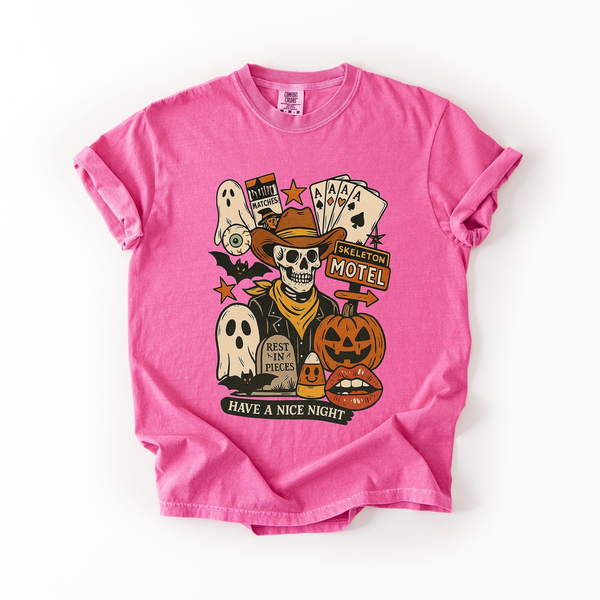 Retro Skeleton Motel Classic Vintage Halloween Night Edition Deluxe Collectible Comfort Colors Tee