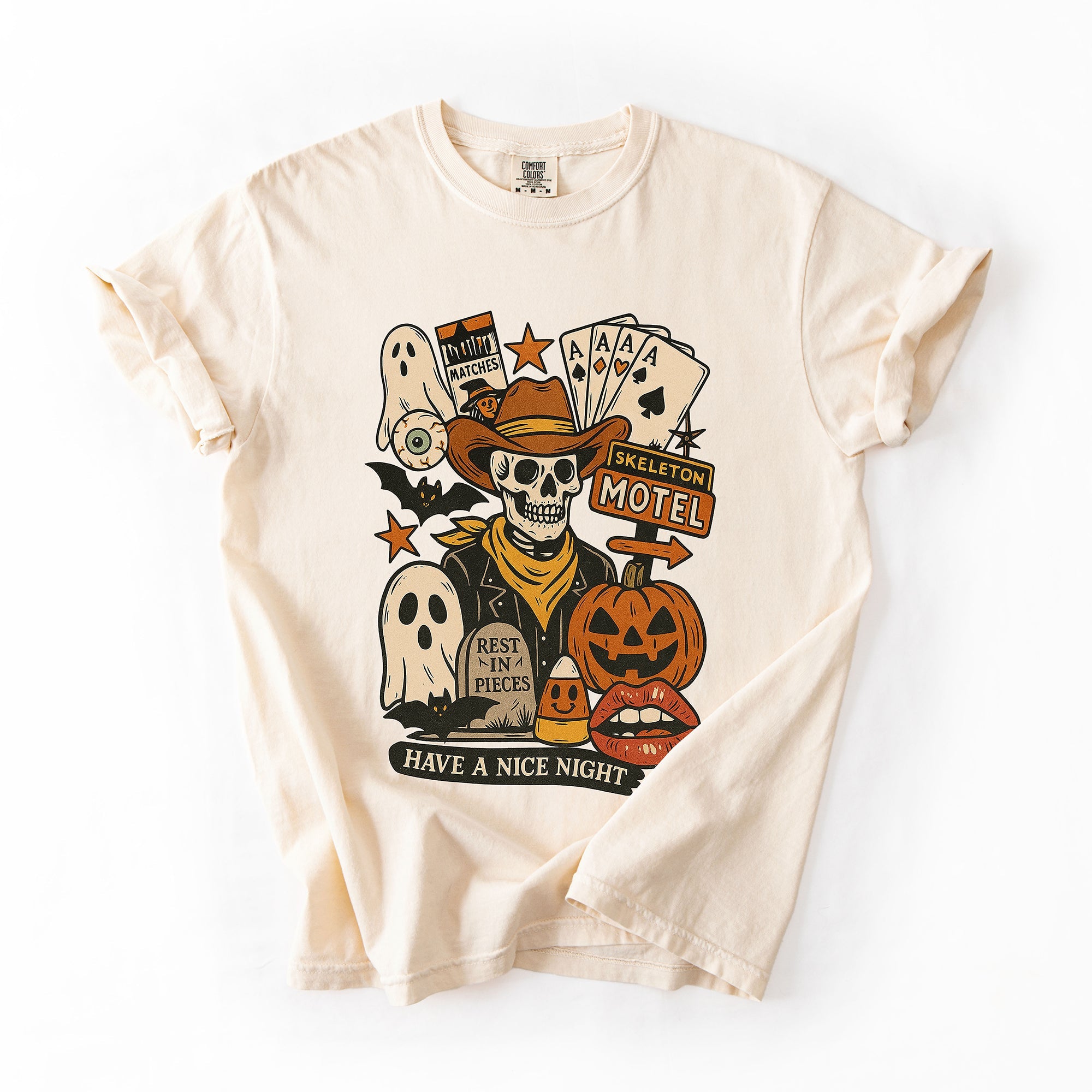 Retro Skeleton Motel Classic Vintage Halloween Night Edition Deluxe Collectible Comfort Colors Tee