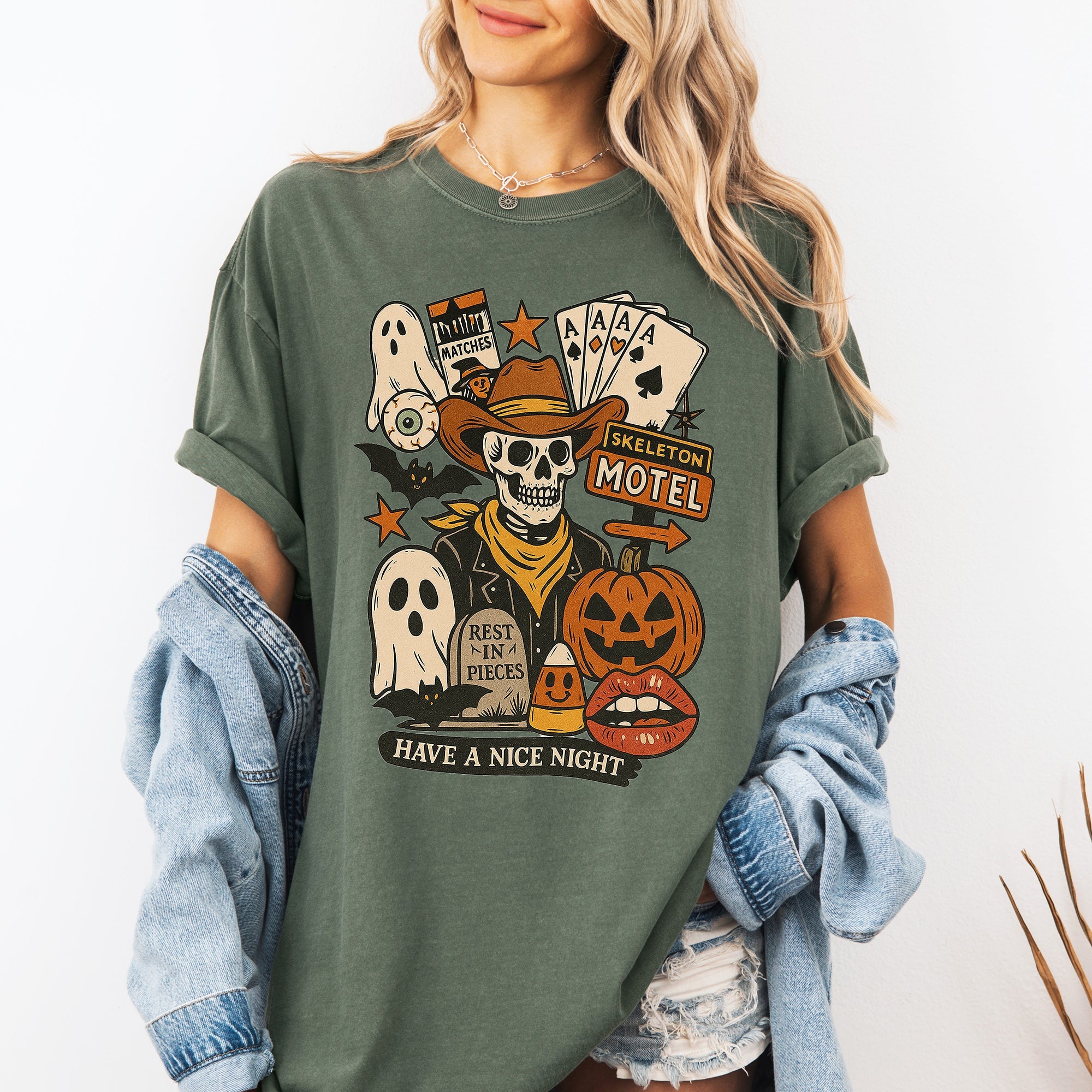 Retro Skeleton Motel Classic Vintage Halloween Night Edition Deluxe Collectible Comfort Colors Tee