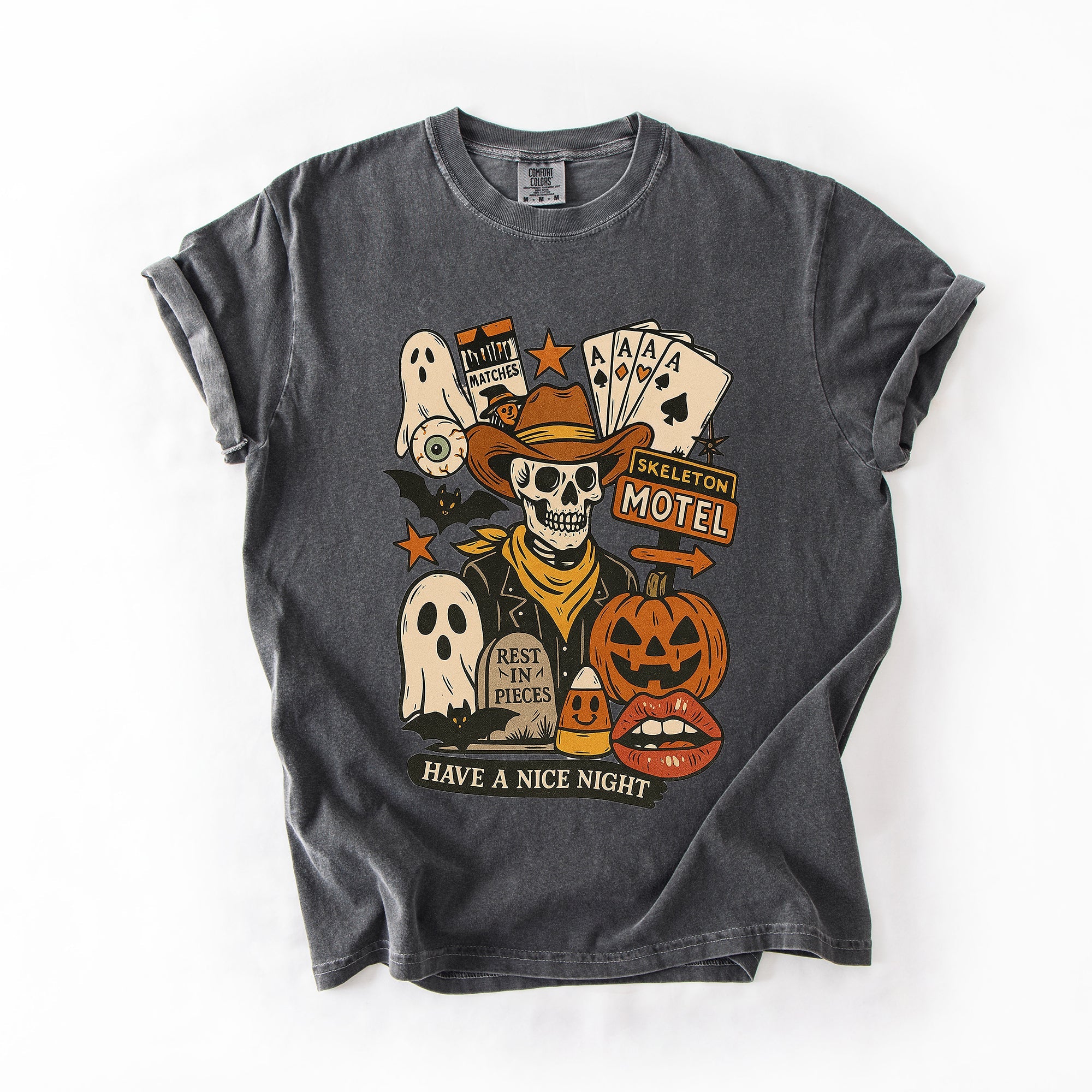 Retro Skeleton Motel Classic Vintage Halloween Night Edition Deluxe Collectible Comfort Colors Tee