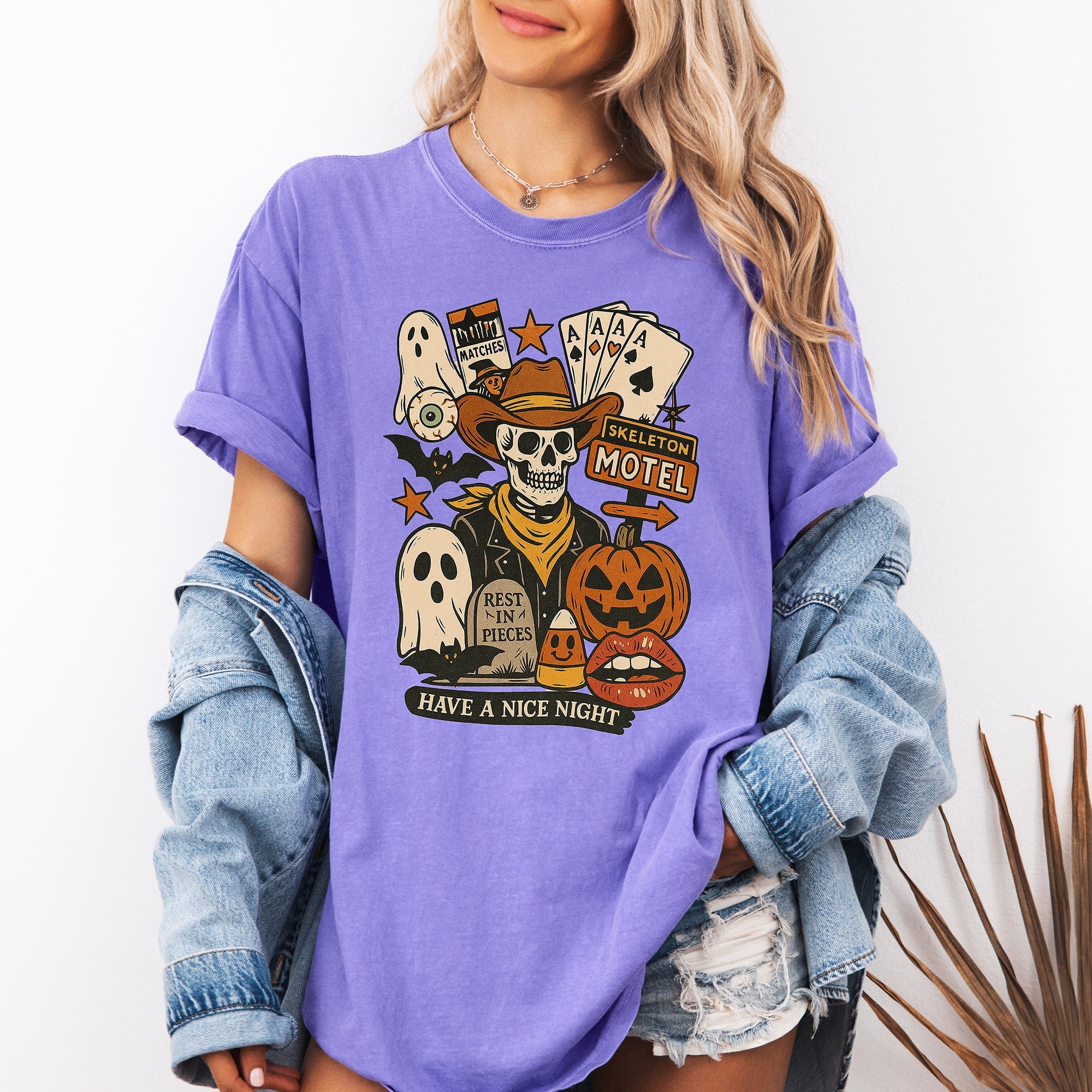 Retro Skeleton Motel Classic Vintage Halloween Night Edition Deluxe Collectible Comfort Colors Tee