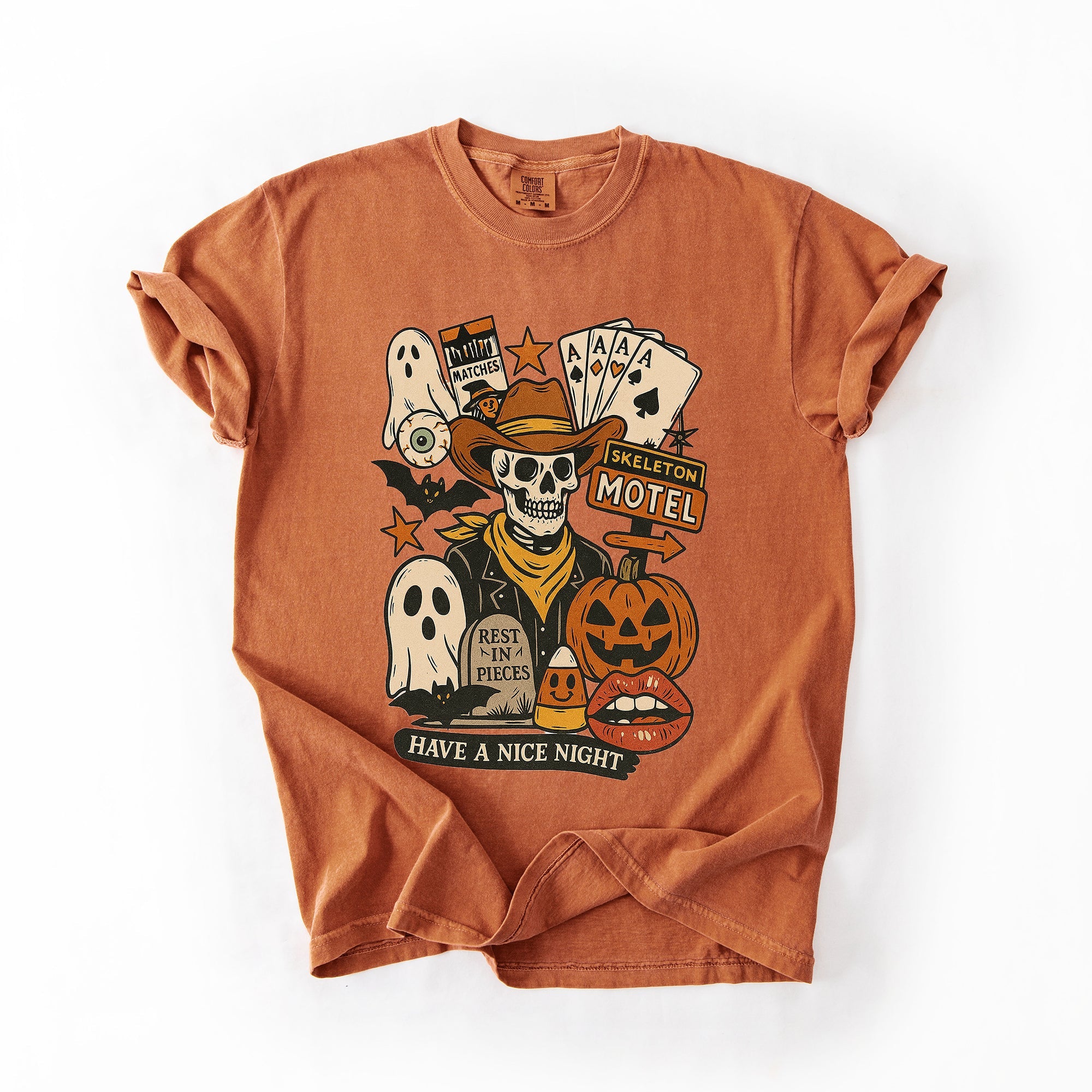 Retro Skeleton Motel Classic Vintage Halloween Night Edition Deluxe Collectible Comfort Colors Tee