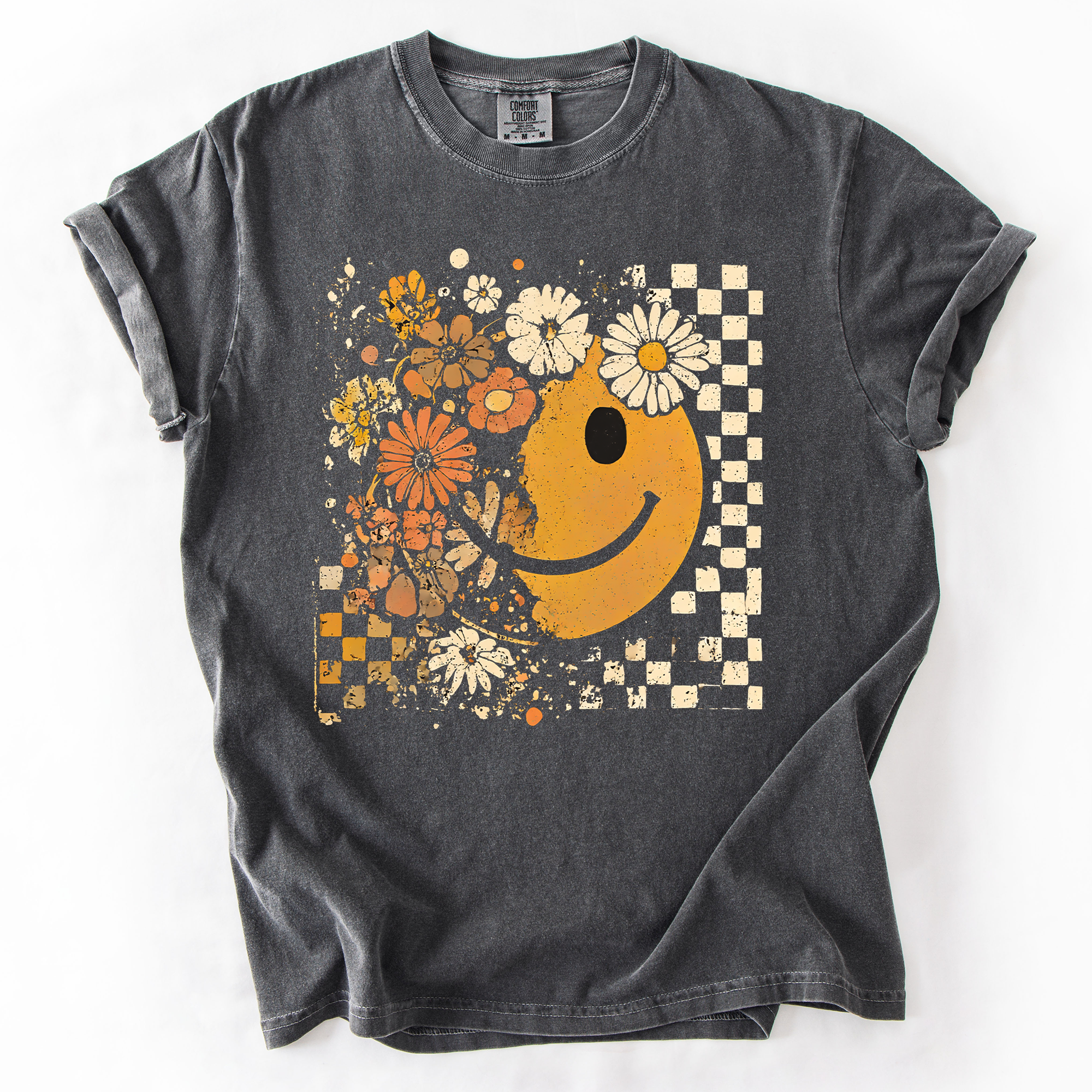 Mama Leopard Pumpkin Pattern Watercolor Bouquet Retro Smiley Halloween Autumn Flowers Comfort Colors Tee