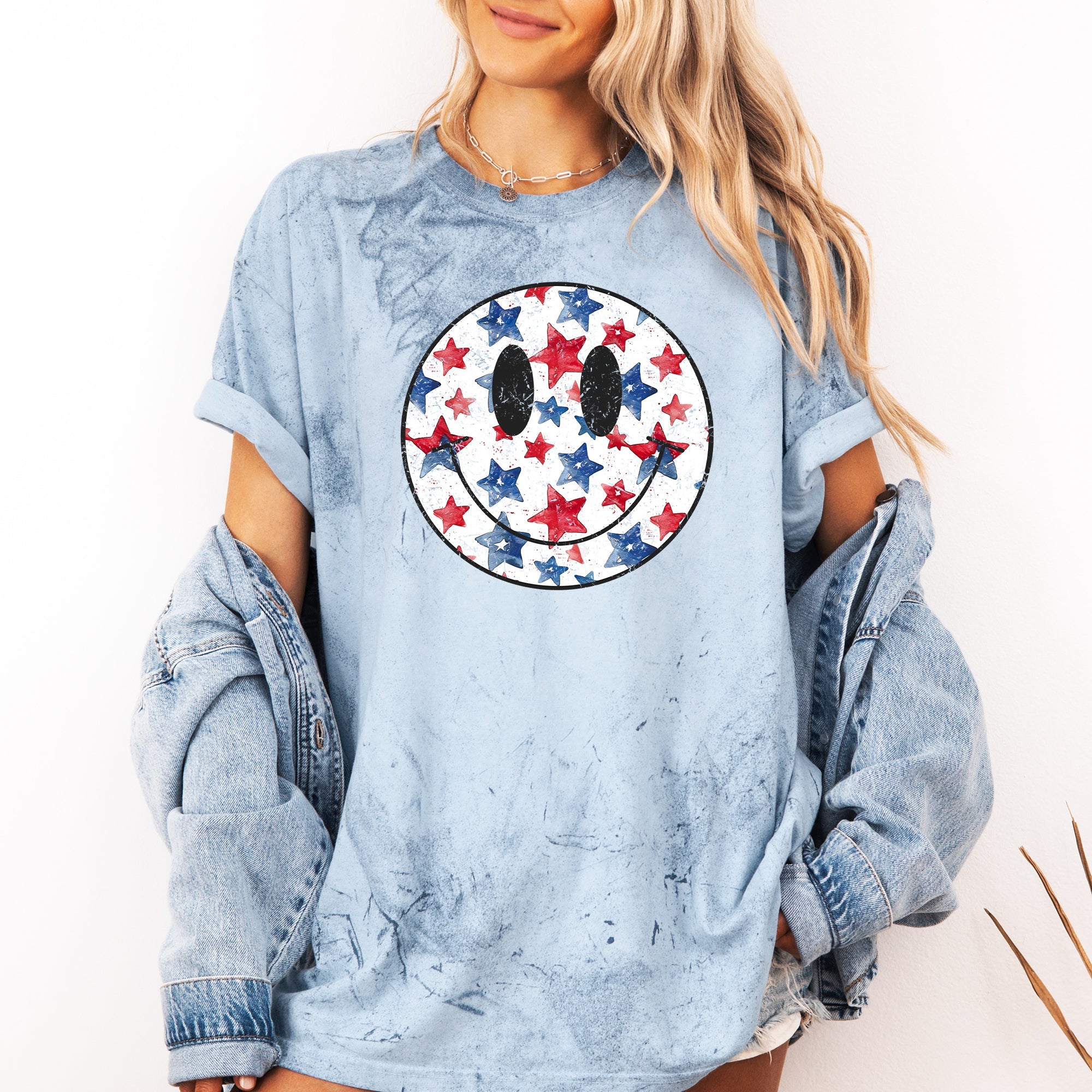 Retro Smiley Color Blast Patriotic USA Vintage Flag Inspired Americana Pride Comfort Colors Tee