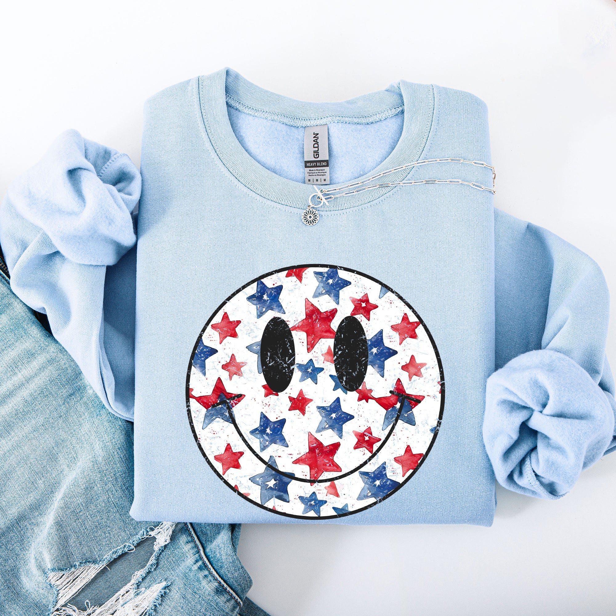 Retro Smiley Vintage Patriotic USA 4th Of July Americana Pride Flag Inspired Design Sweatshirt