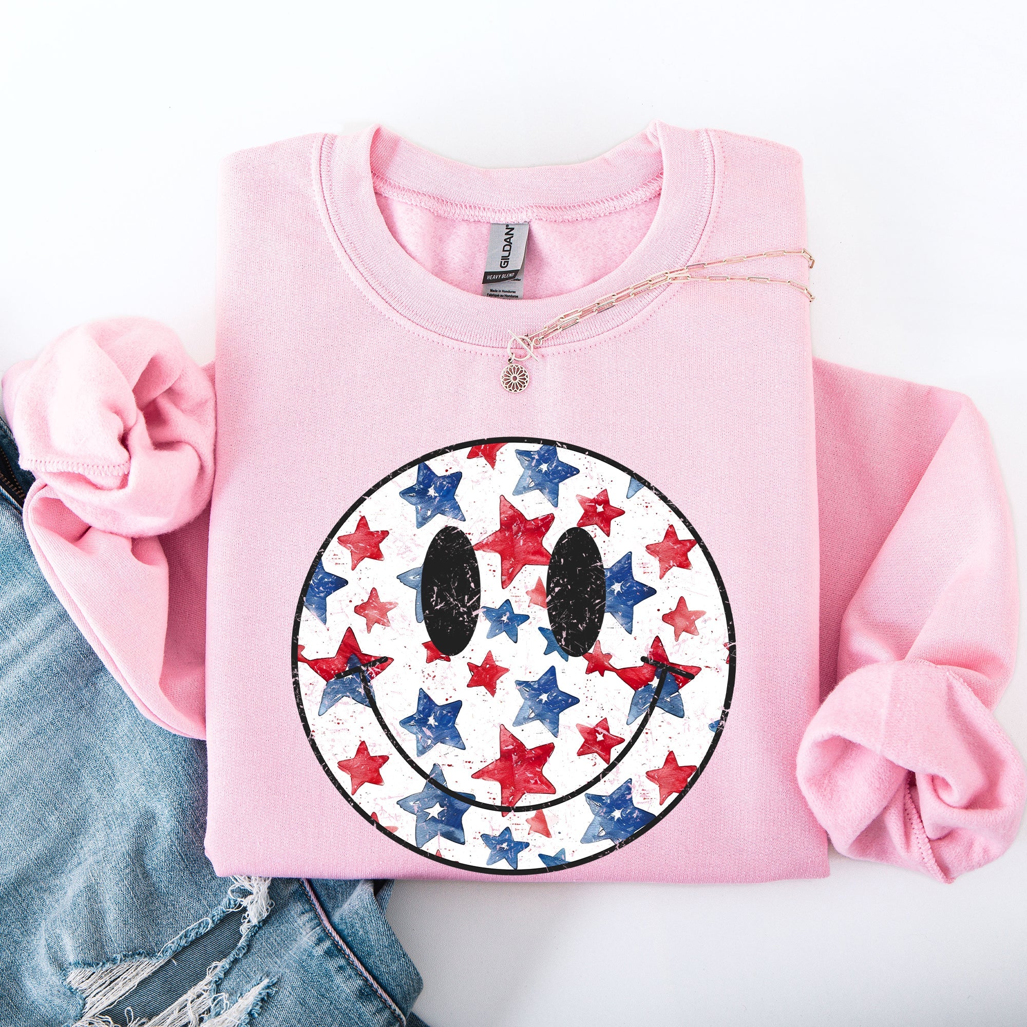 Retro Smiley Vintage Patriotic USA 4th Of July Americana Pride Flag Inspired Design Sweatshirt