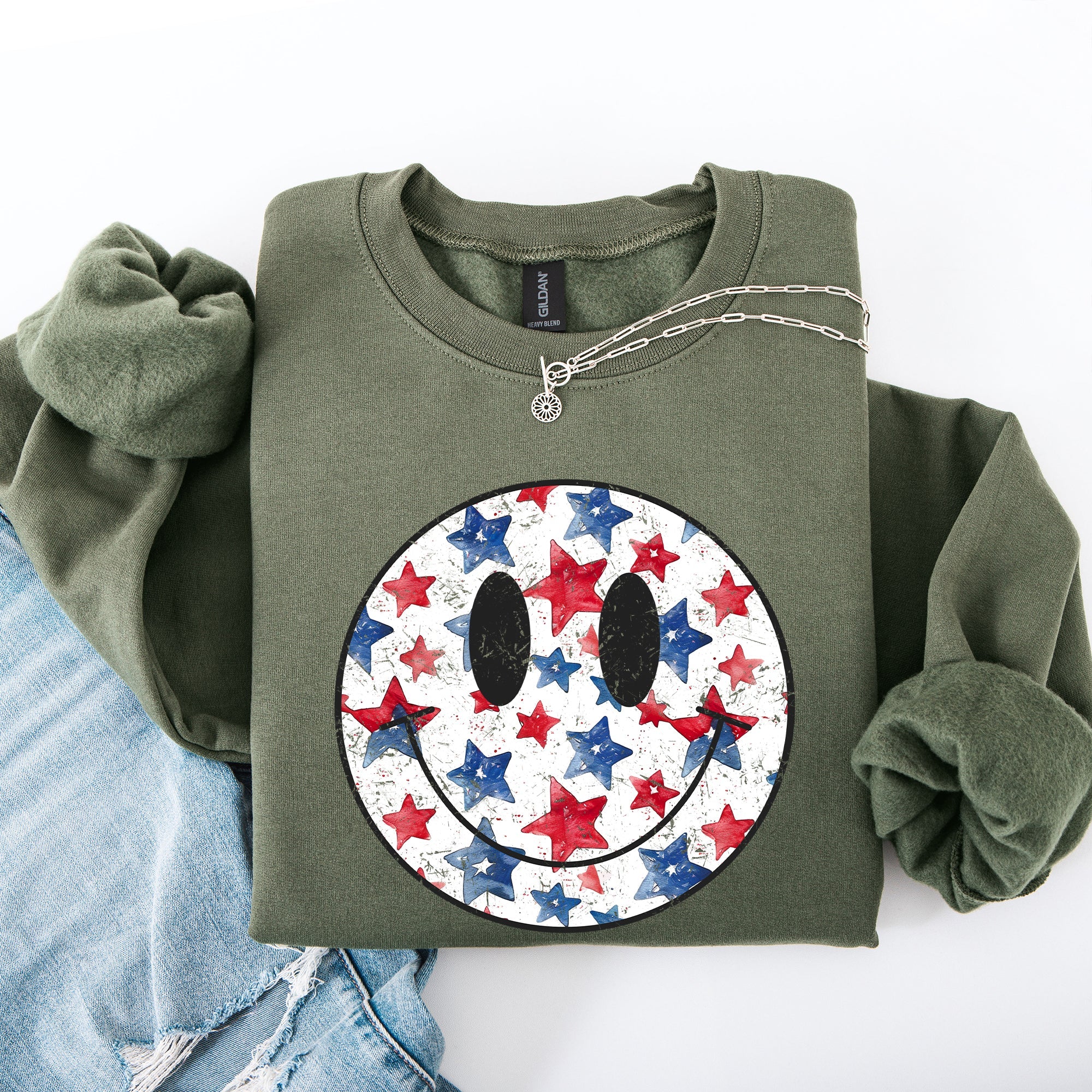 Retro Smiley Vintage Patriotic USA 4th Of July Americana Pride Flag Inspired Design Sweatshirt