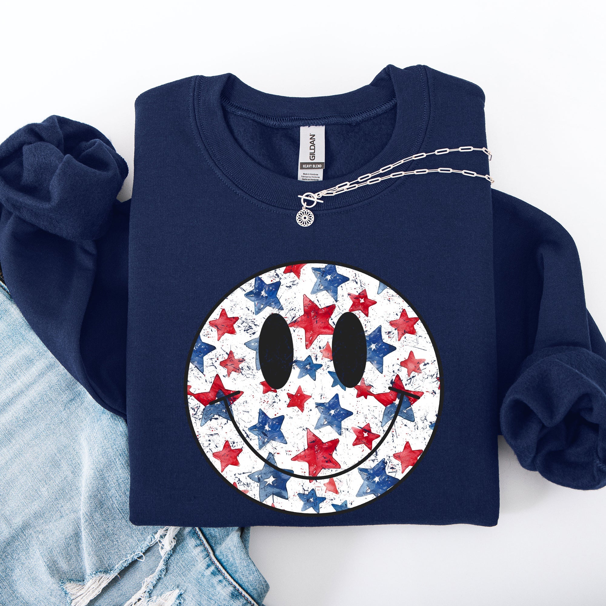 Retro Smiley Vintage Patriotic USA 4th Of July Americana Pride Flag Inspired Design Sweatshirt