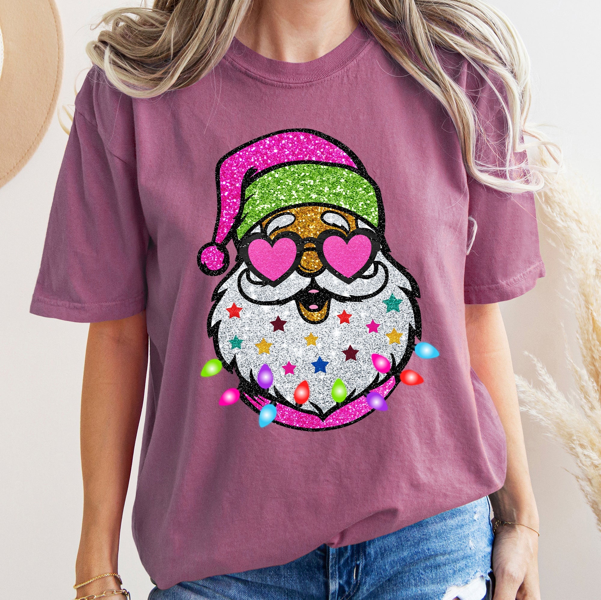 Retro Sparkly Santa Glitter Effect Christmas Vintage Holiday Illustration Comfort Colors Tee