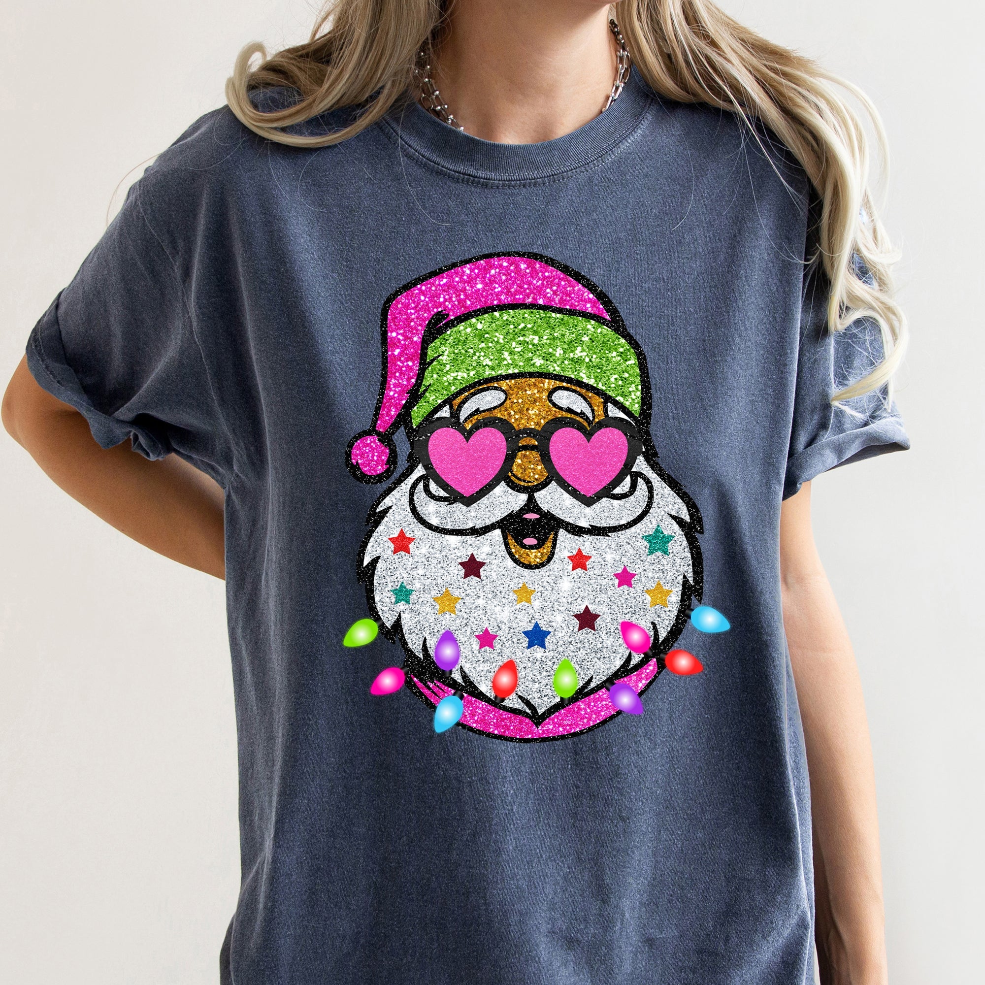 Retro Sparkly Santa Glitter Effect Christmas Vintage Holiday Illustration Comfort Colors Tee