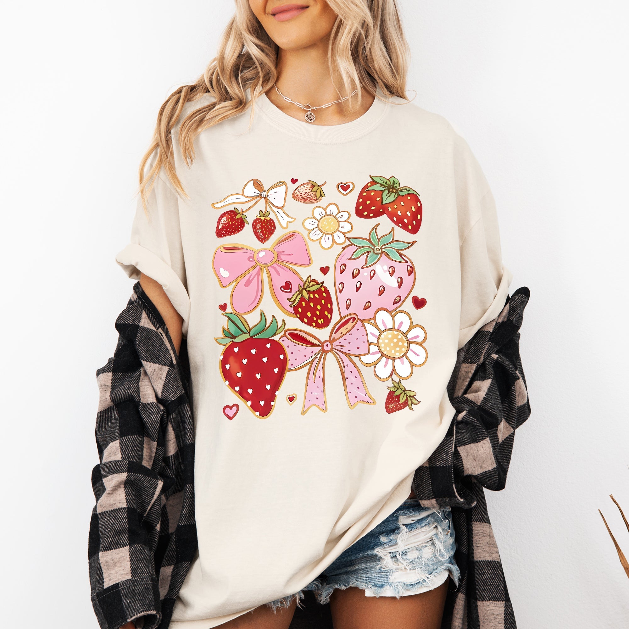 Retro Strawberries And Daisies Vintage Floral Print Pretty Nostalgic Summer Vibe Comfort Colors Tee