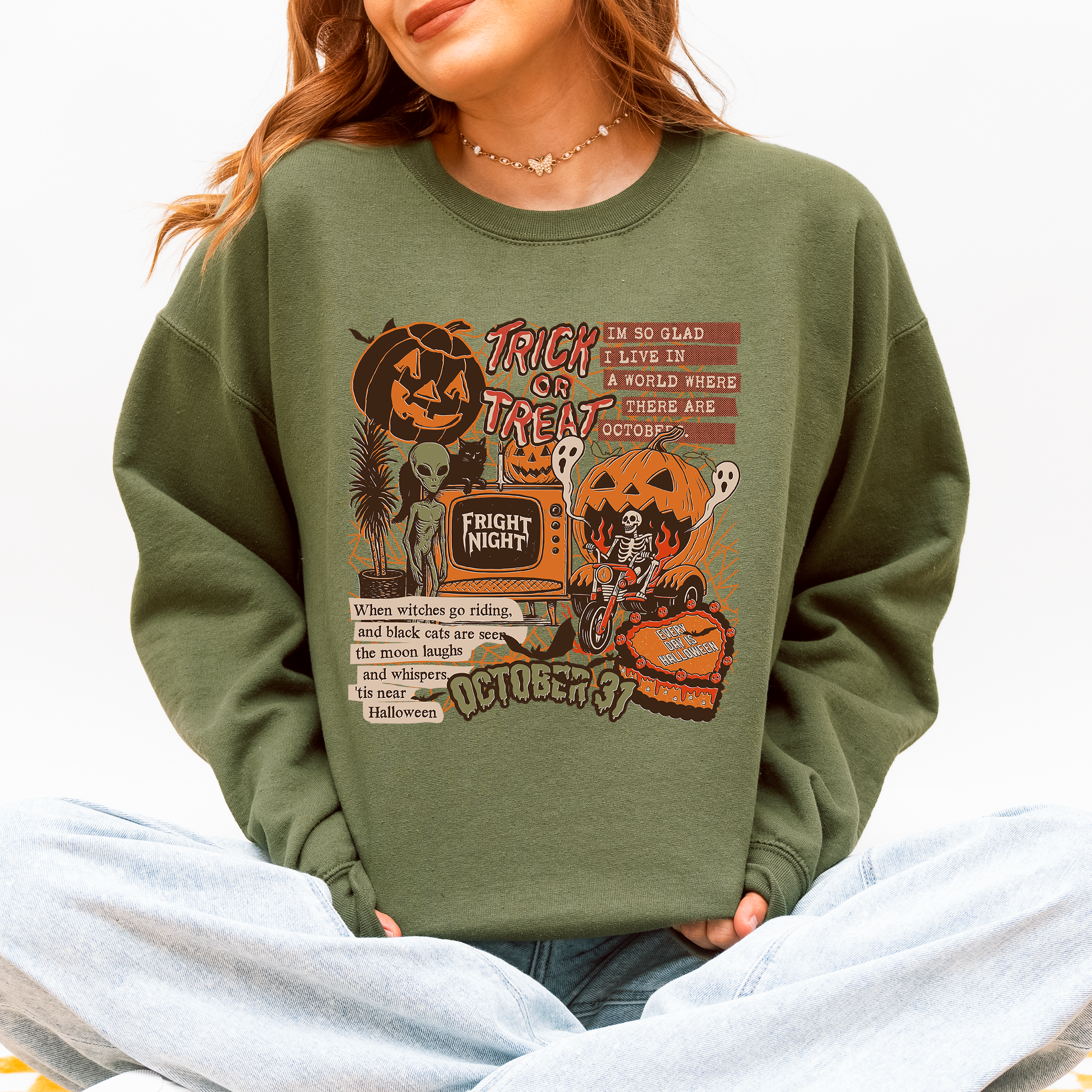 Retro Trick Or Treat Creep Halloween Spooky Vintage Nostalgia Throwback Sweatshirt