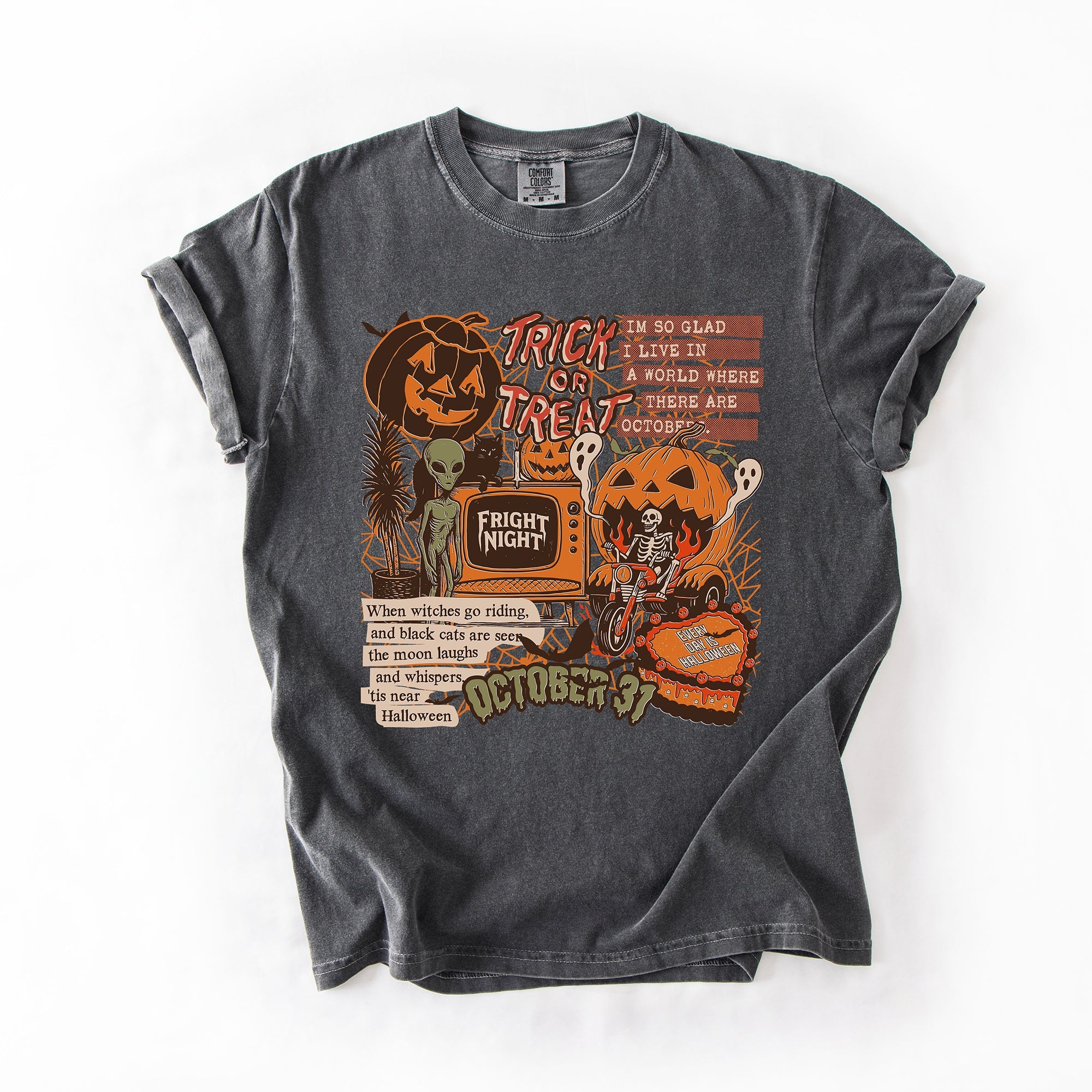 Retro Trick Or Treat Creep Halloween Spooky Vintage Inspired Classic Nostalgia Comfort Colors Tee