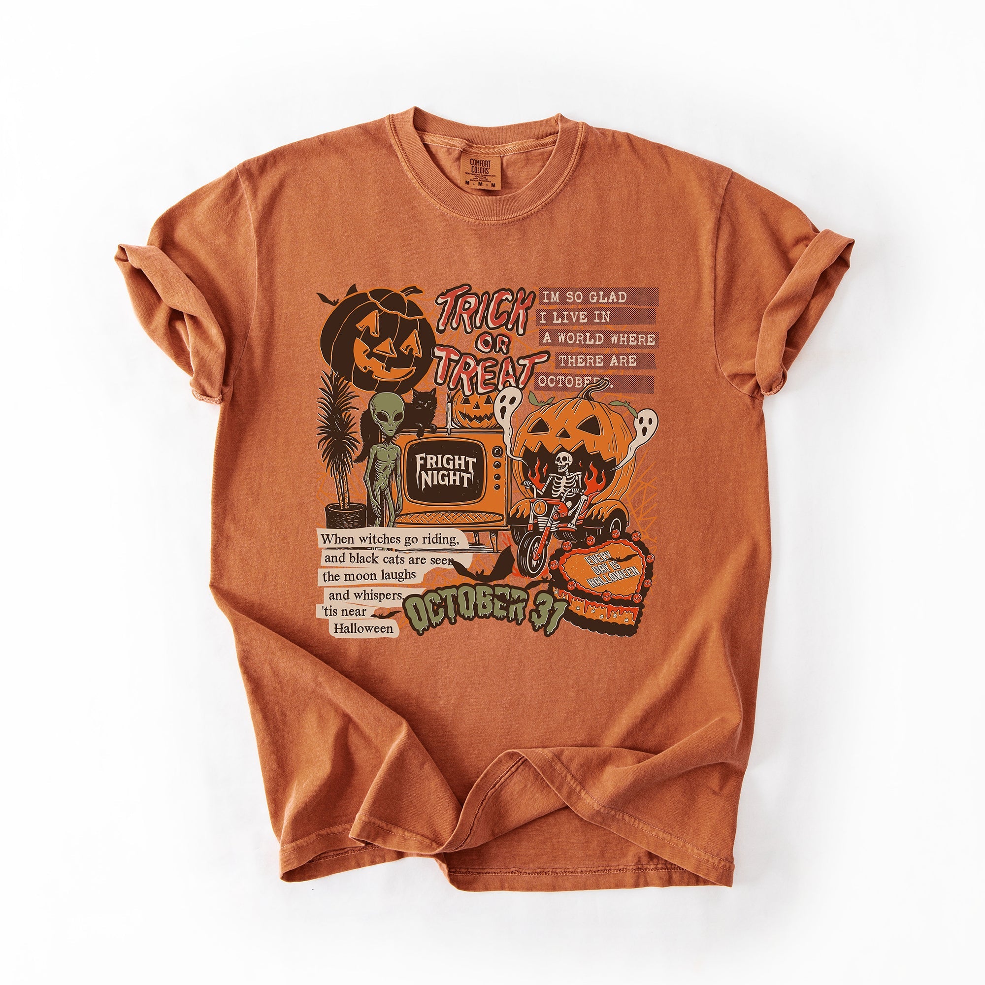 Retro Trick Or Treat Creep Halloween Spooky Vintage Inspired Classic Nostalgia Comfort Colors Tee