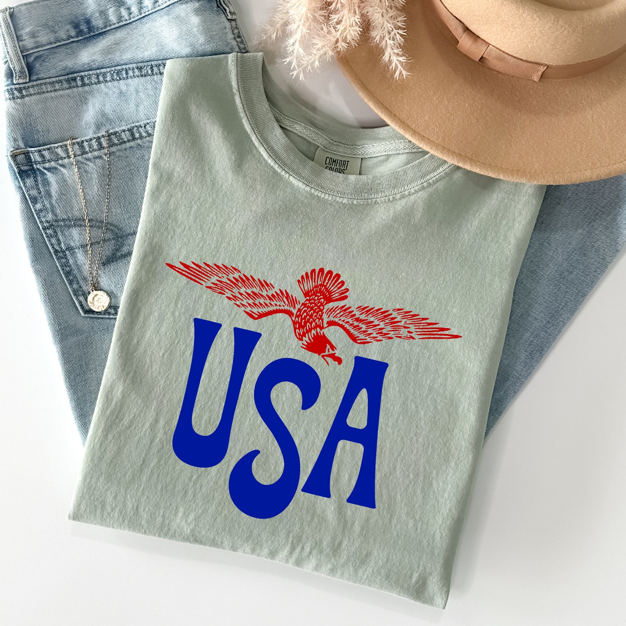 Retro USA Eagle America Patriotic 4th Of July Vintage Flag Emblem Edition Comfort Colors Tee