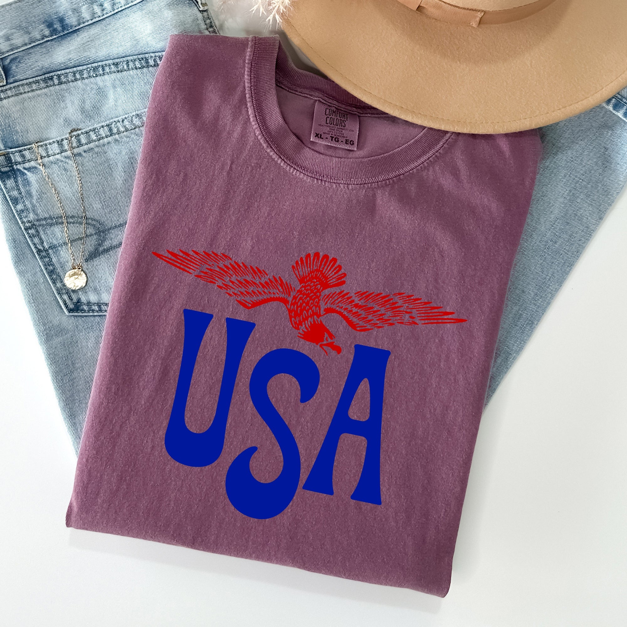 Retro USA Eagle America Patriotic 4th Of July Vintage Flag Emblem Edition Comfort Colors Tee