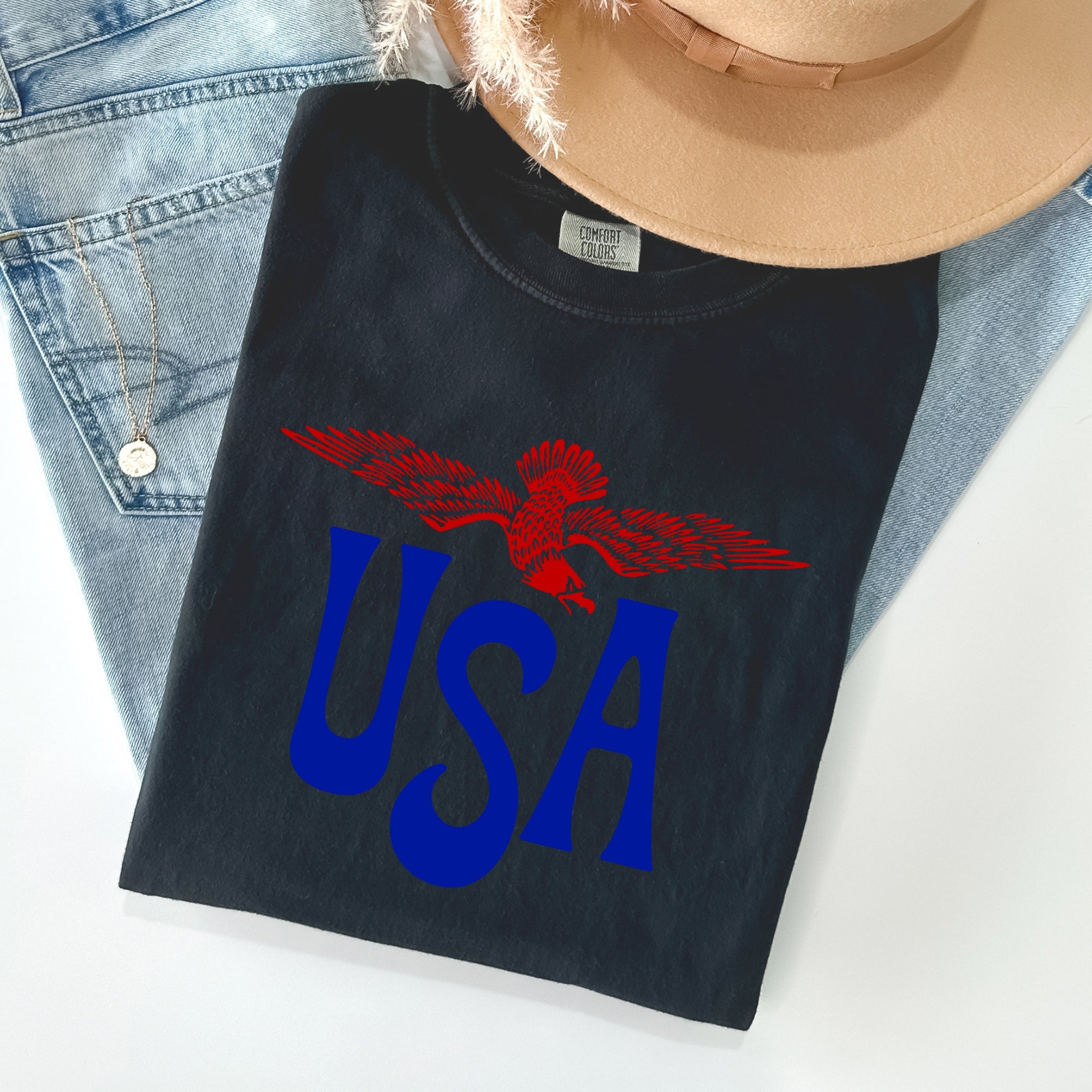 Retro USA Eagle America Patriotic 4th Of July Vintage Flag Emblem Edition Comfort Colors Tee