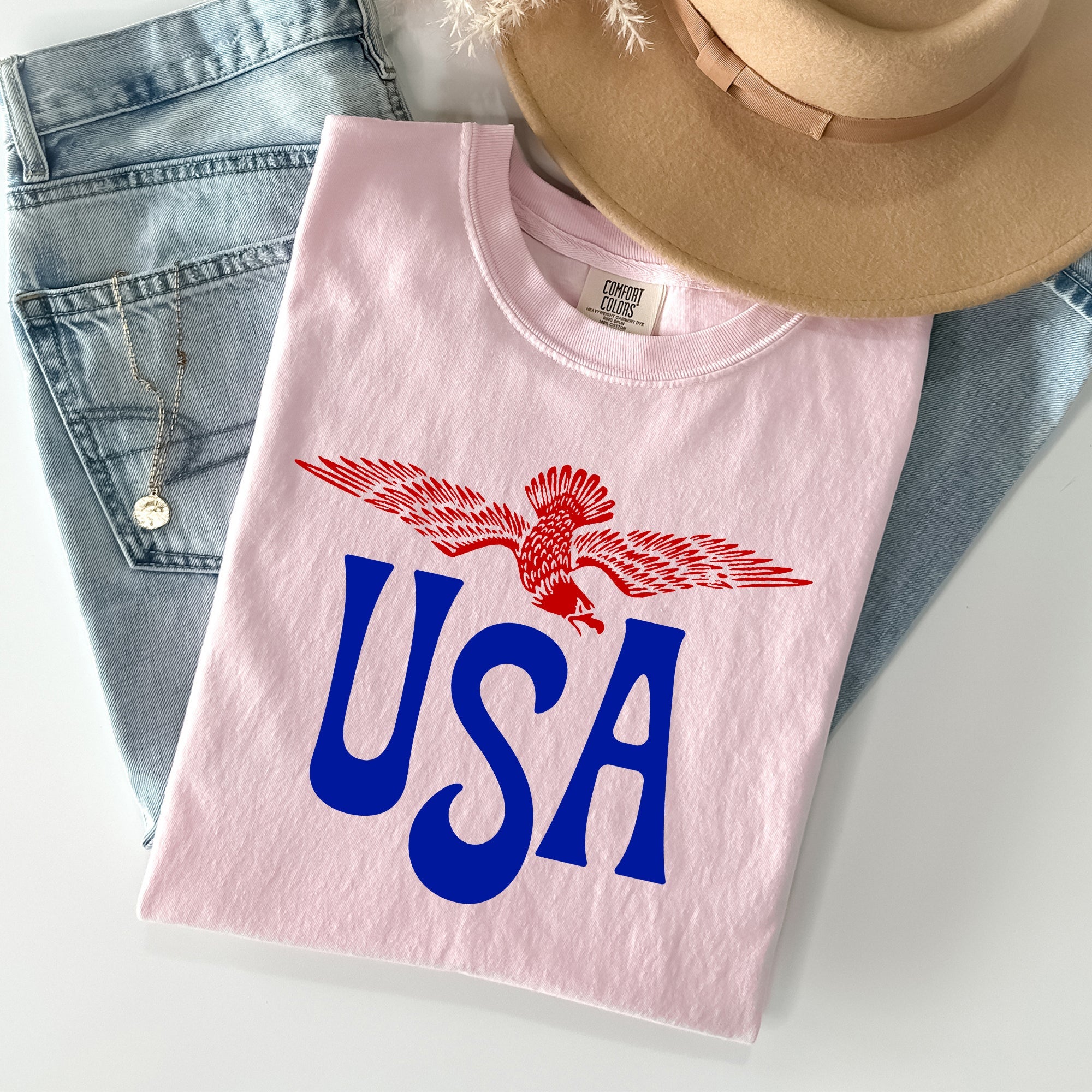 Retro USA Eagle America Patriotic 4th Of July Vintage Flag Emblem Edition Comfort Colors Tee