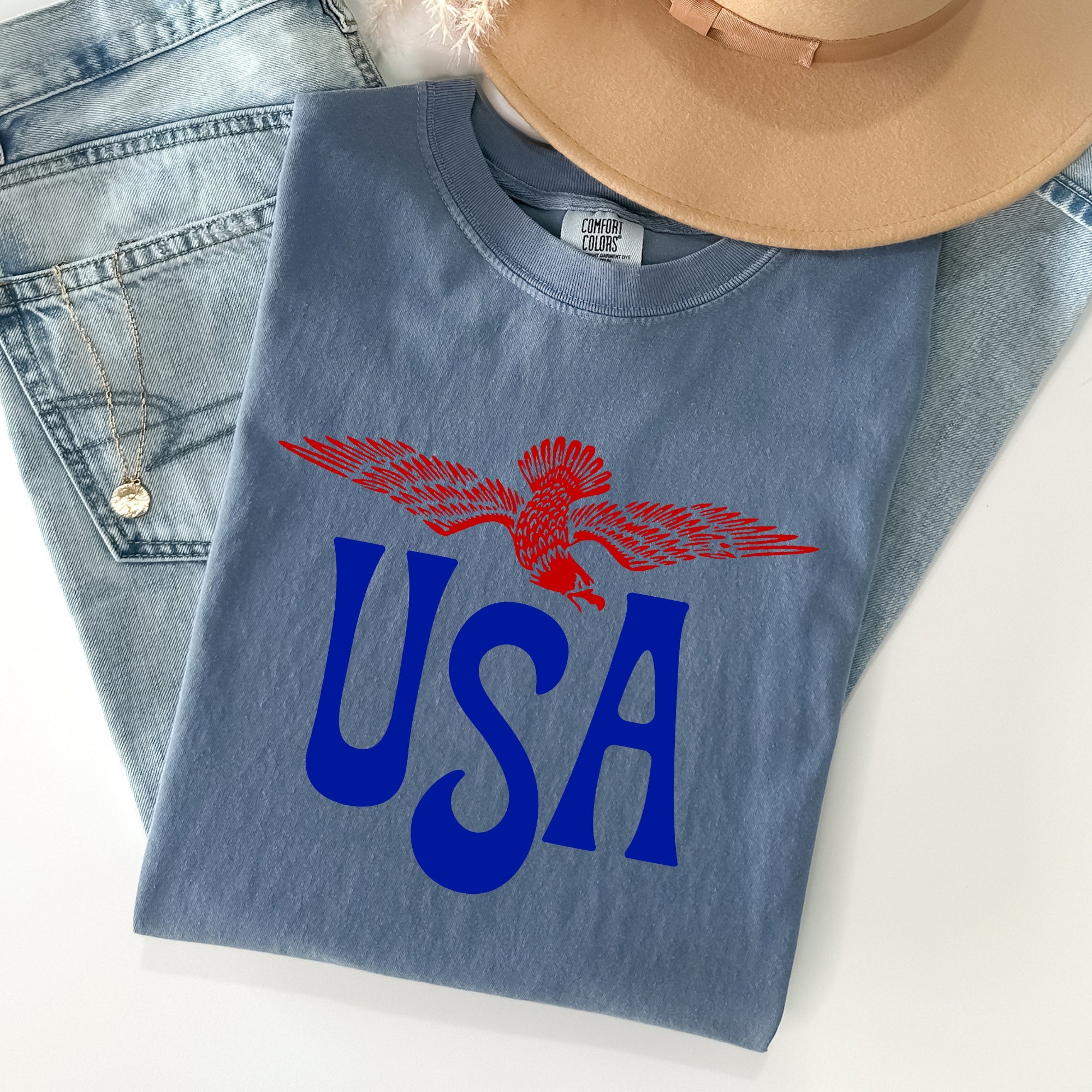 Retro USA Eagle America Patriotic 4th Of July Vintage Flag Emblem Edition Comfort Colors Tee