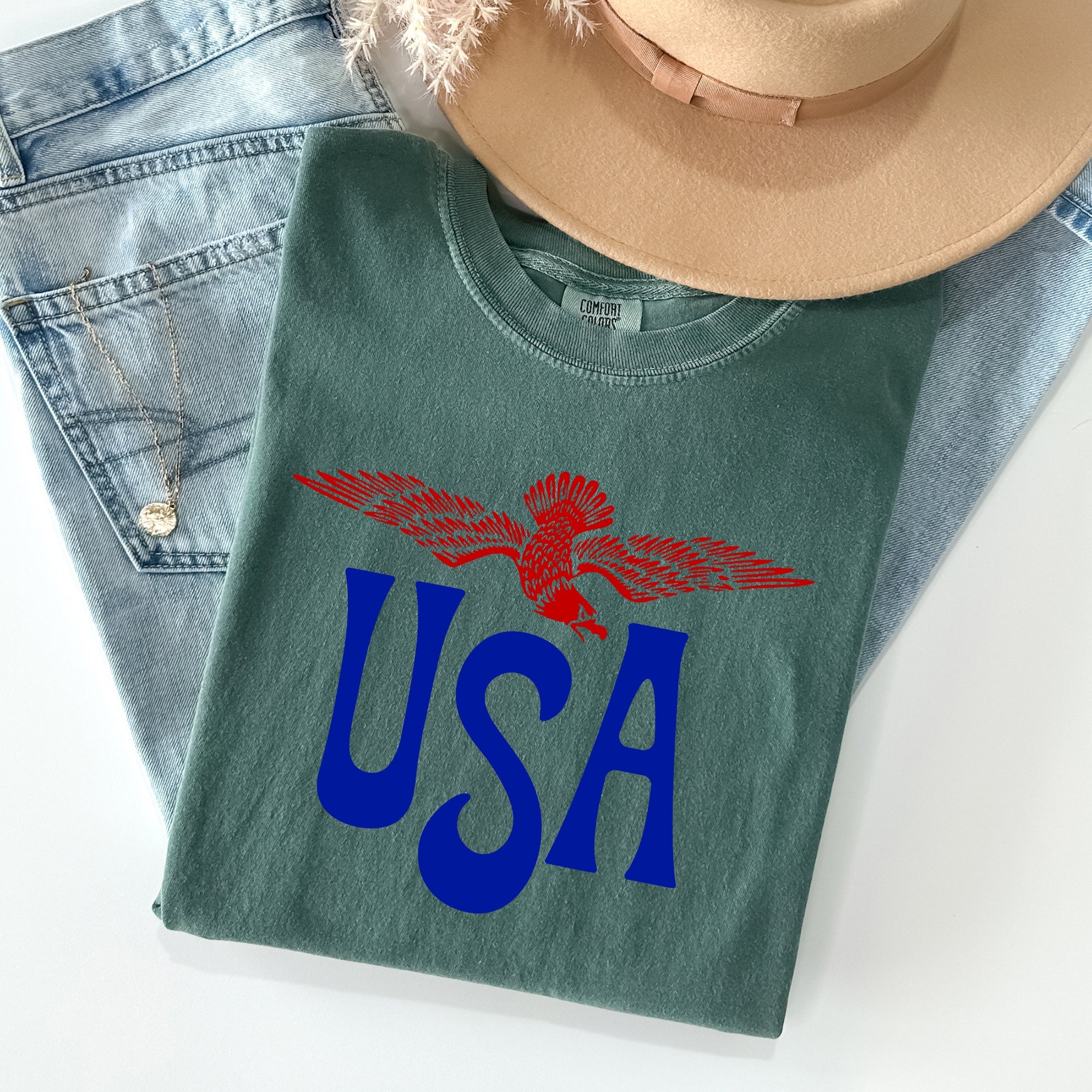 Retro USA Eagle America Patriotic 4th Of July Vintage Flag Emblem Edition Comfort Colors Tee