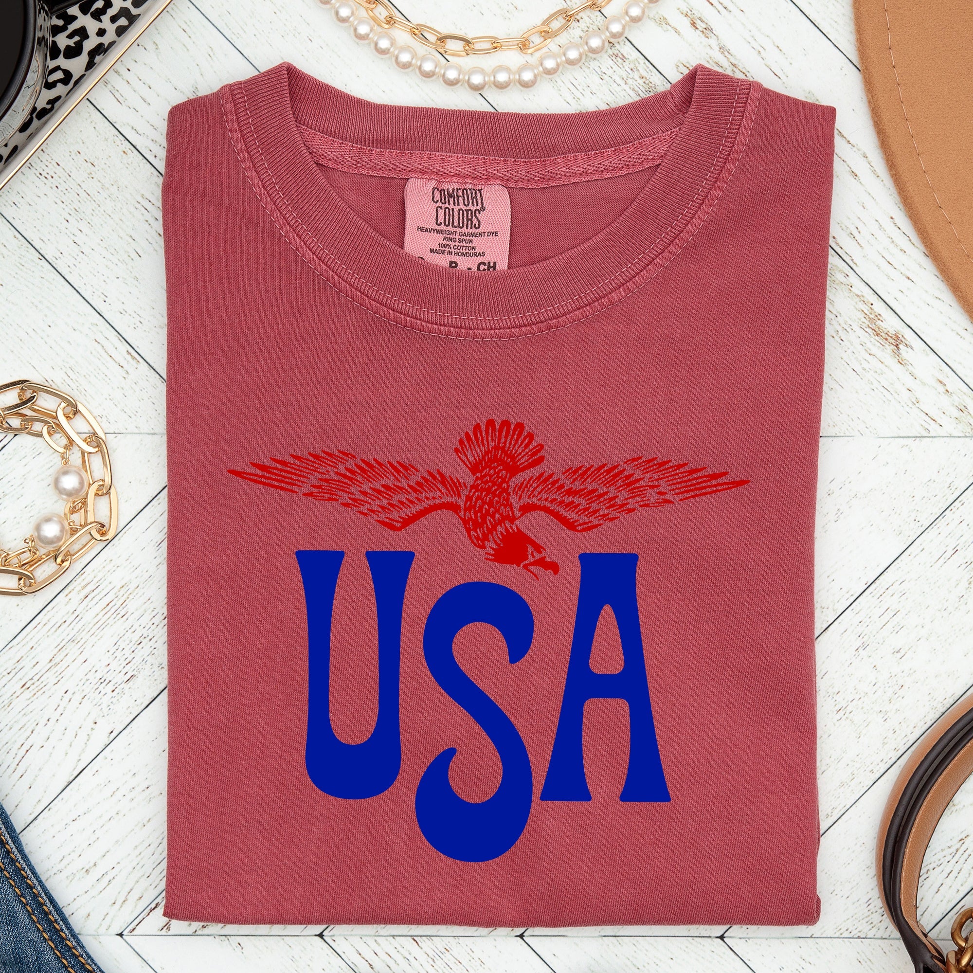 Retro USA Eagle America Patriotic 4th Of July Vintage Flag Emblem Edition Comfort Colors Tee