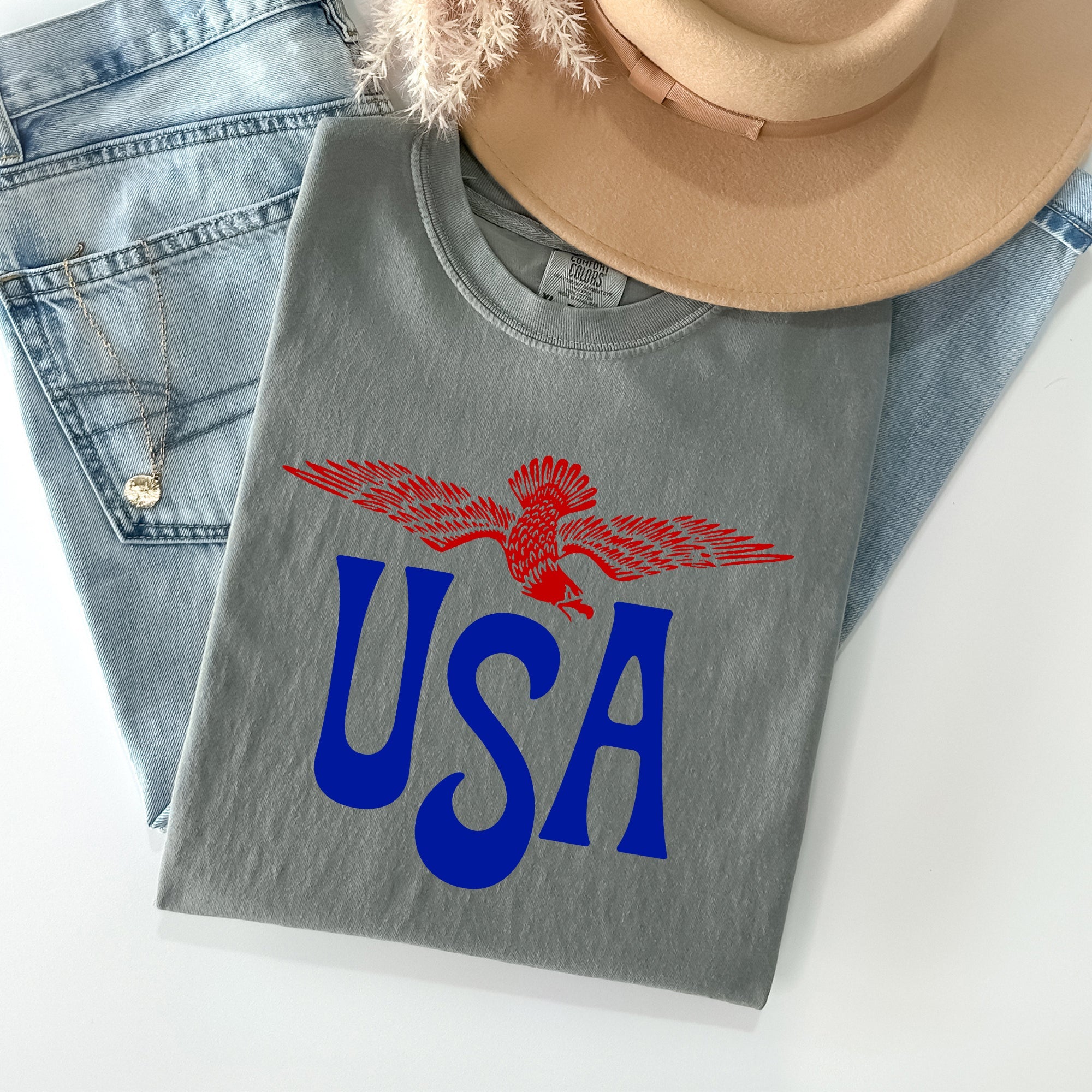 Retro USA Eagle America Patriotic 4th Of July Vintage Flag Emblem Edition Comfort Colors Tee