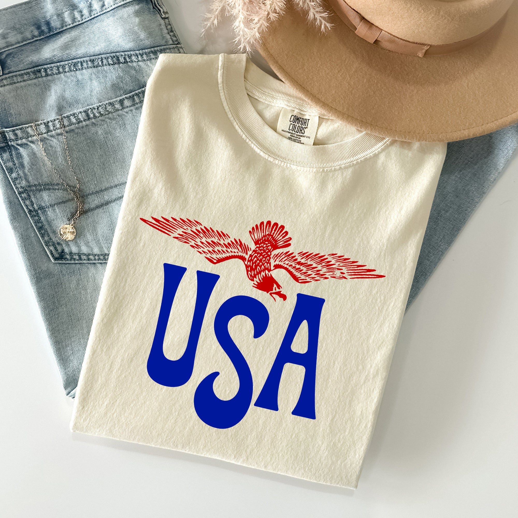 Retro USA Eagle America Patriotic 4th Of July Vintage Flag Emblem Edition Comfort Colors Tee