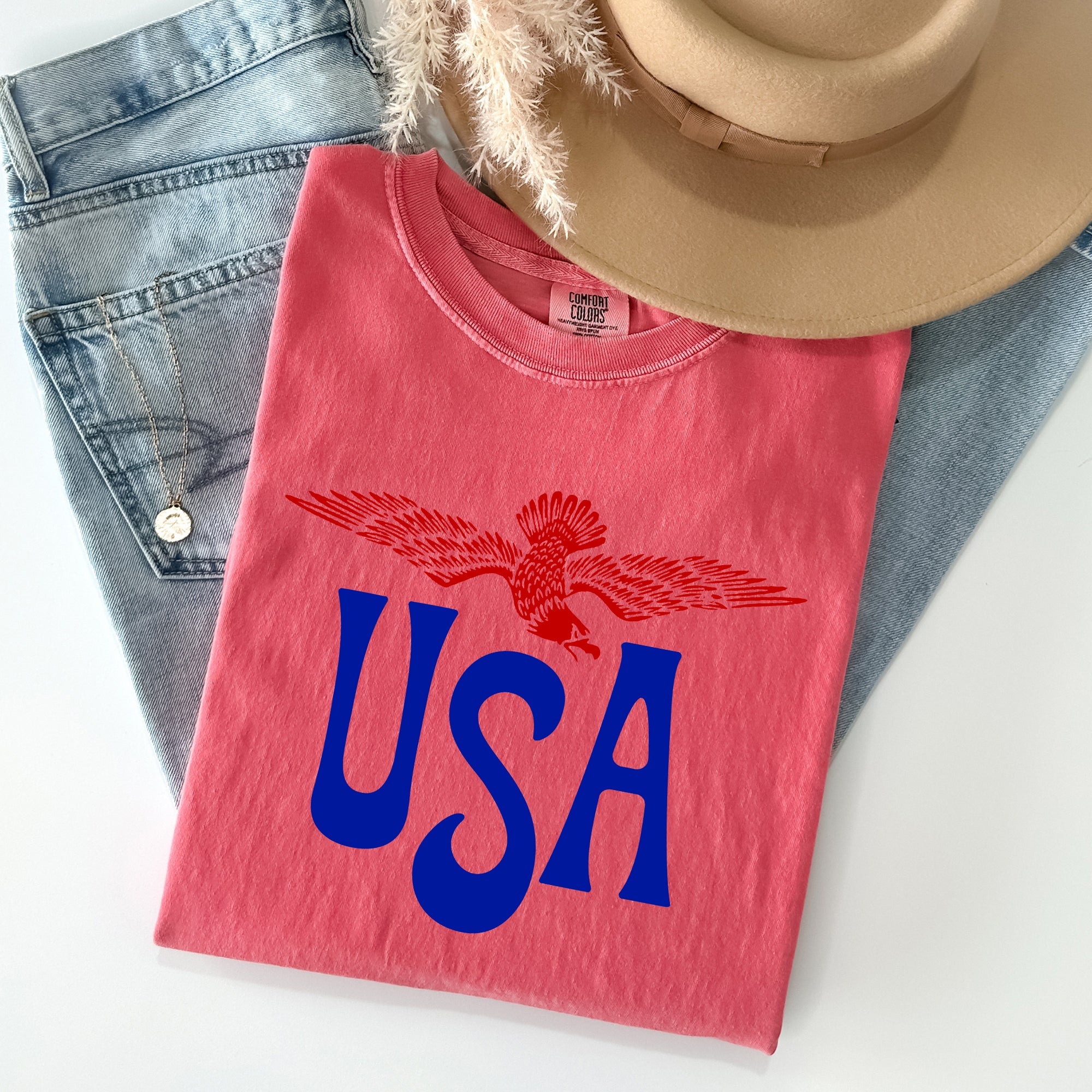 Retro USA Eagle America Patriotic 4th Of July Vintage Flag Emblem Edition Comfort Colors Tee