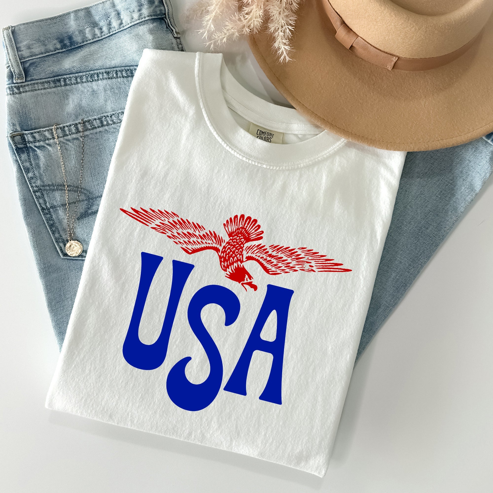 Retro USA Eagle America Patriotic 4th Of July Vintage Flag Emblem Edition Comfort Colors Tee