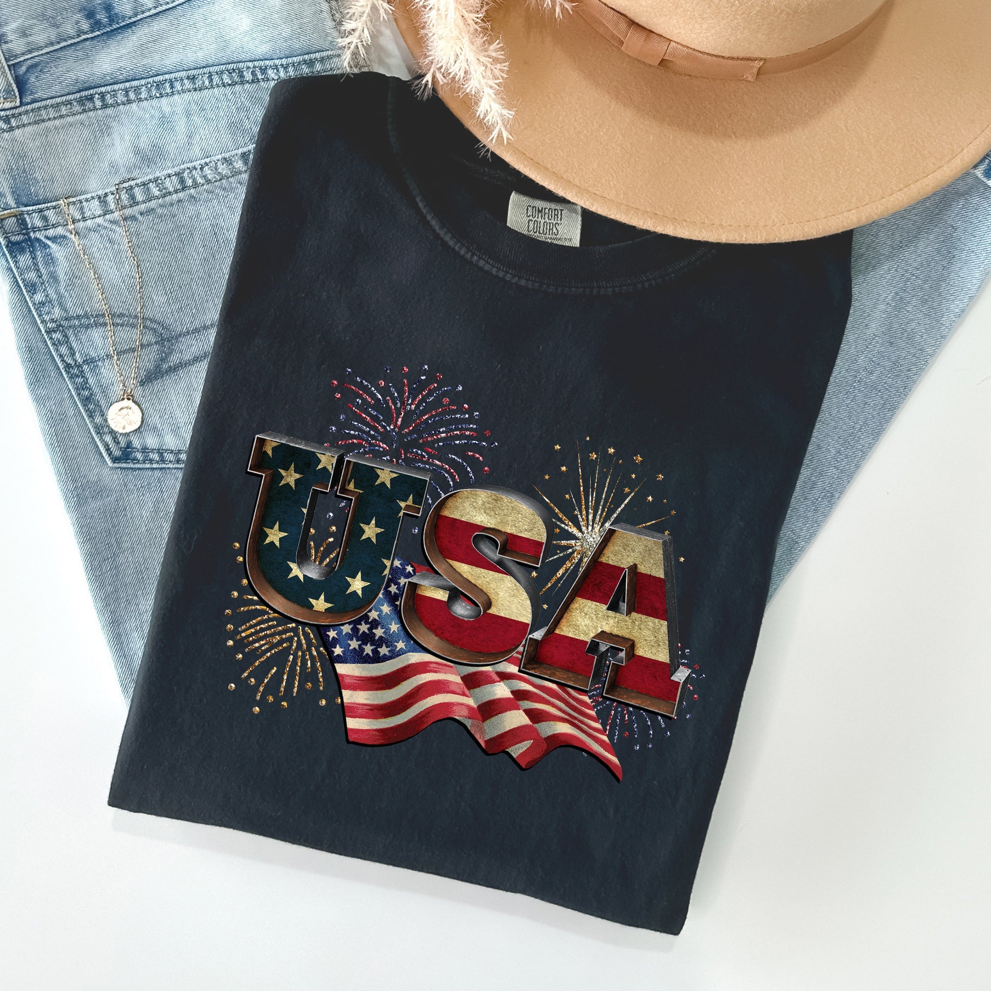 Retro USA Patriotic 4th of July Vintage Flag Edition Exclusive Graphic Comfort Colors Tee