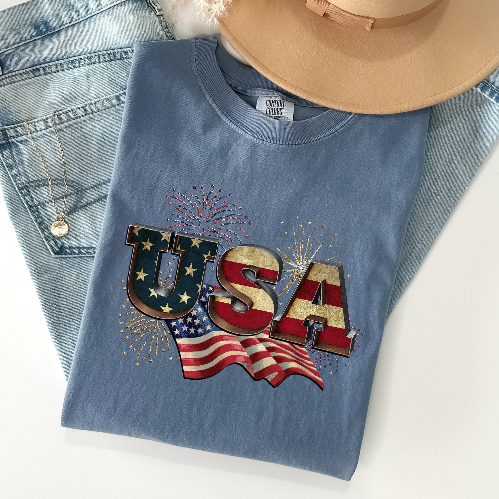 Retro USA Patriotic 4th of July Vintage Flag Edition Exclusive Graphic Comfort Colors Tee