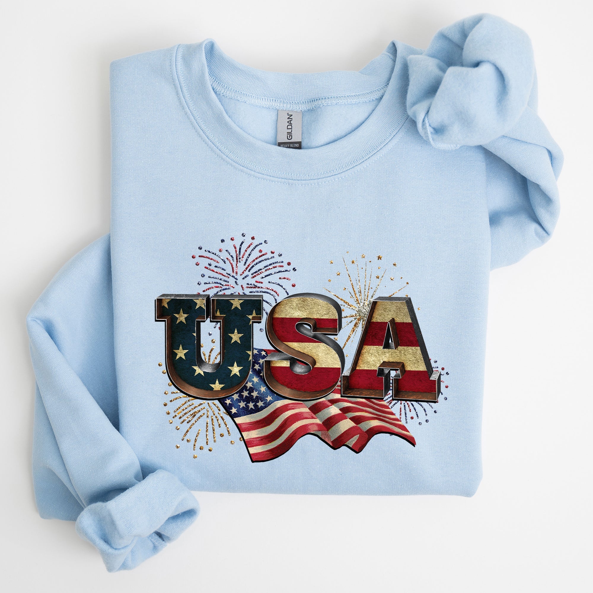 Retro USA Patriotic Fourth Of July Americana Pride Vintage Flag Emblem Distressed Graphic Sweatshirt