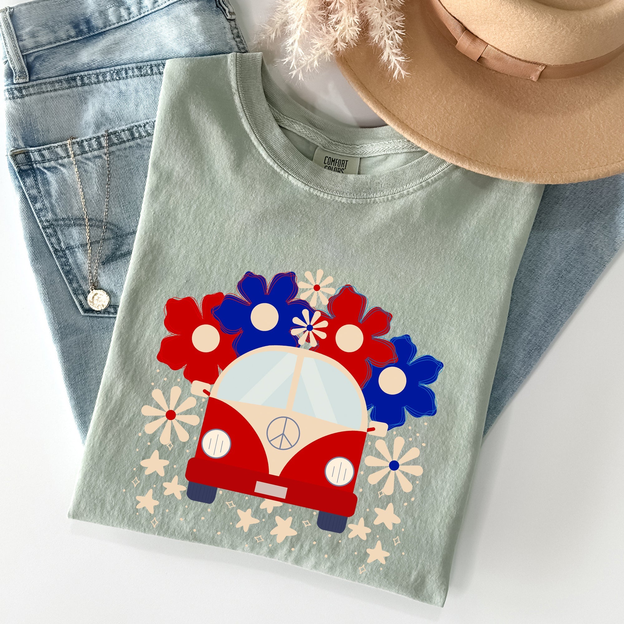 Retro Van Patriotic 4th Of July Vintage Road Trip Design Limited Edition Comfort Colors Tee