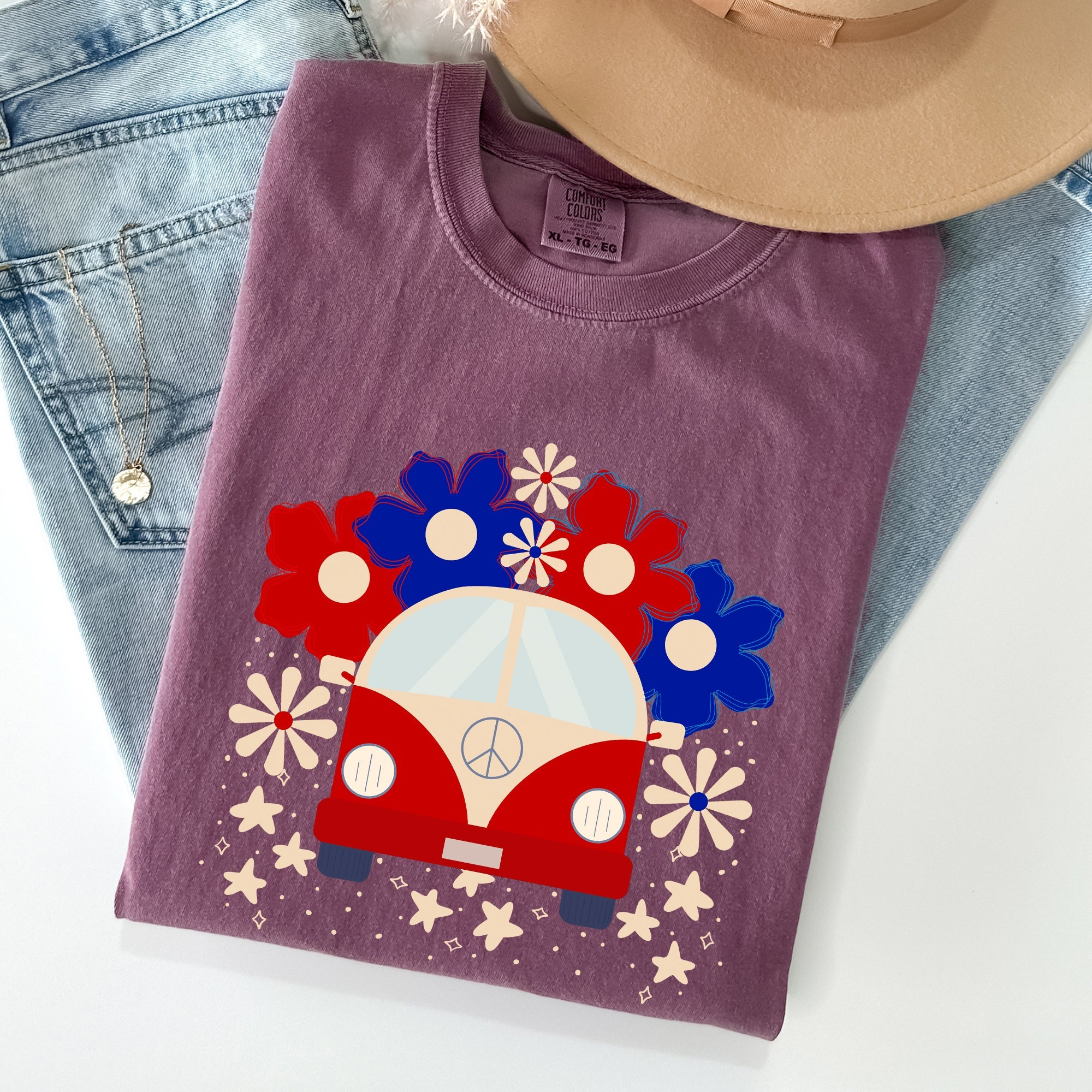 Retro Van Patriotic 4th Of July Vintage Road Trip Design Limited Edition Comfort Colors Tee