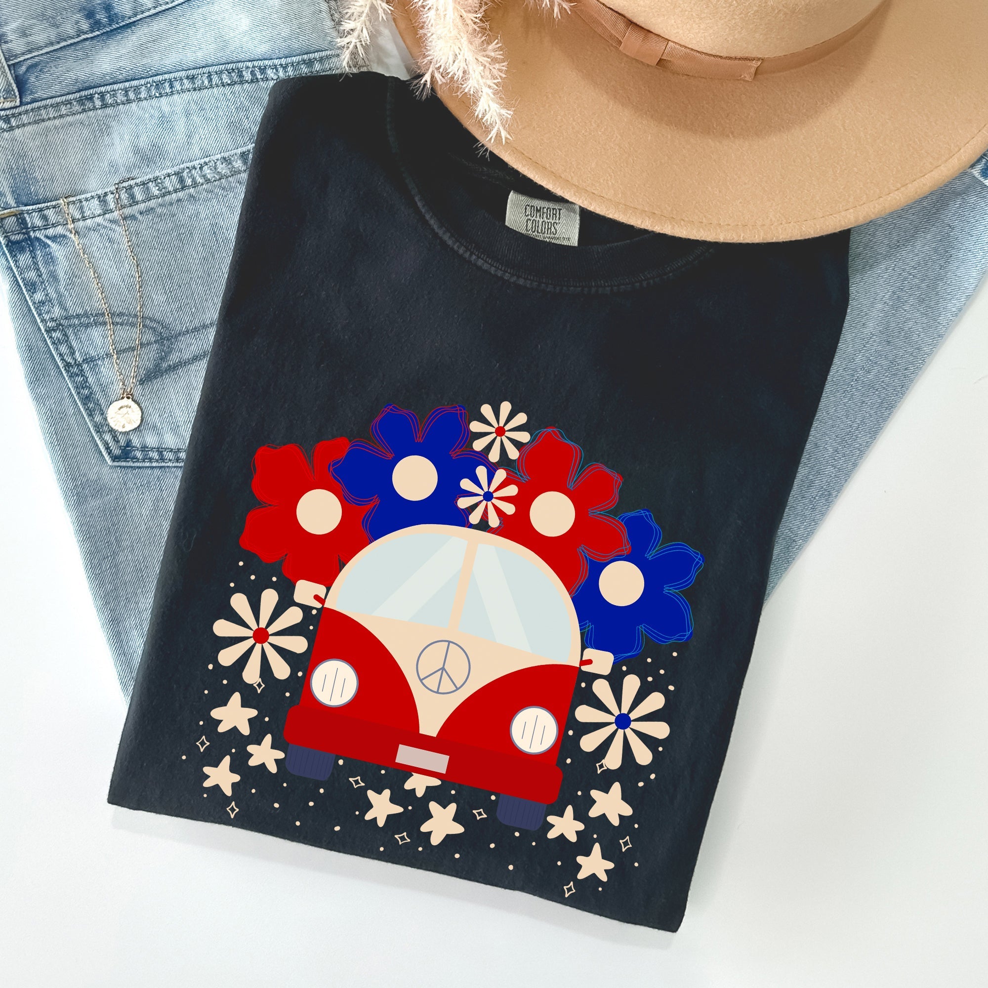 Retro Van Patriotic 4th Of July Vintage Road Trip Design Limited Edition Comfort Colors Tee