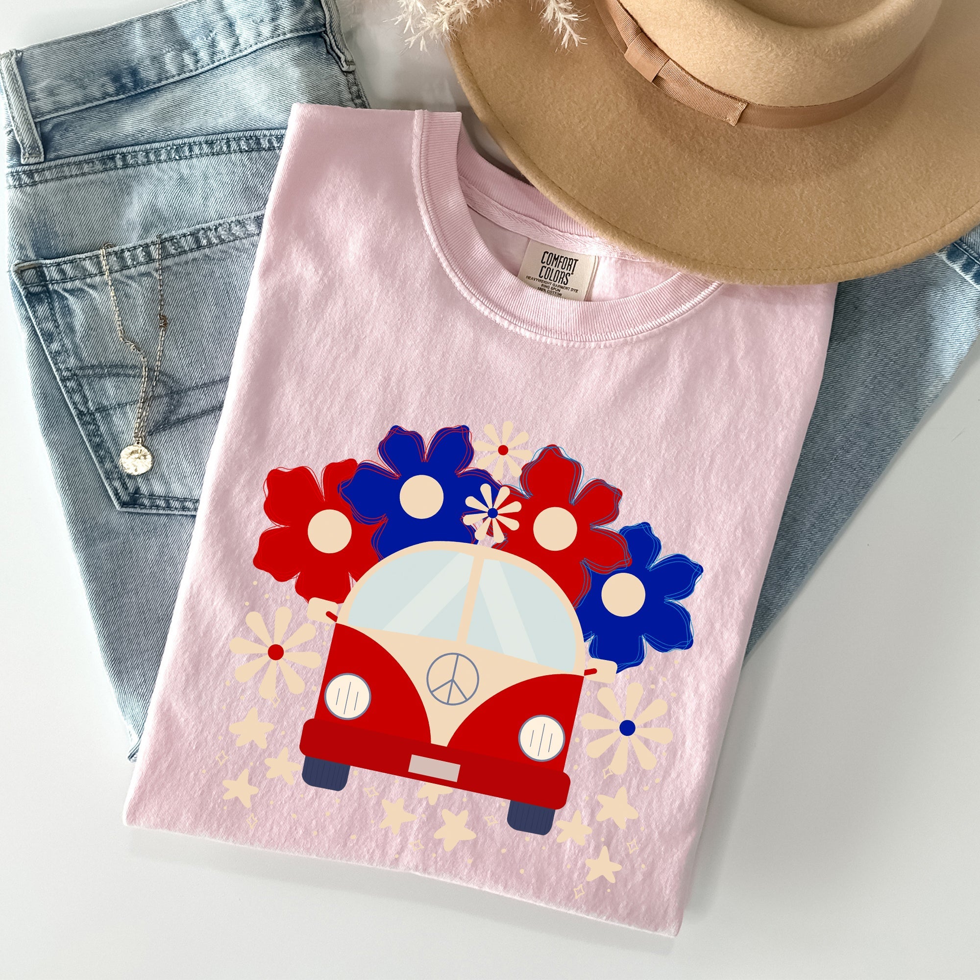 Retro Van Patriotic 4th Of July Vintage Road Trip Design Limited Edition Comfort Colors Tee