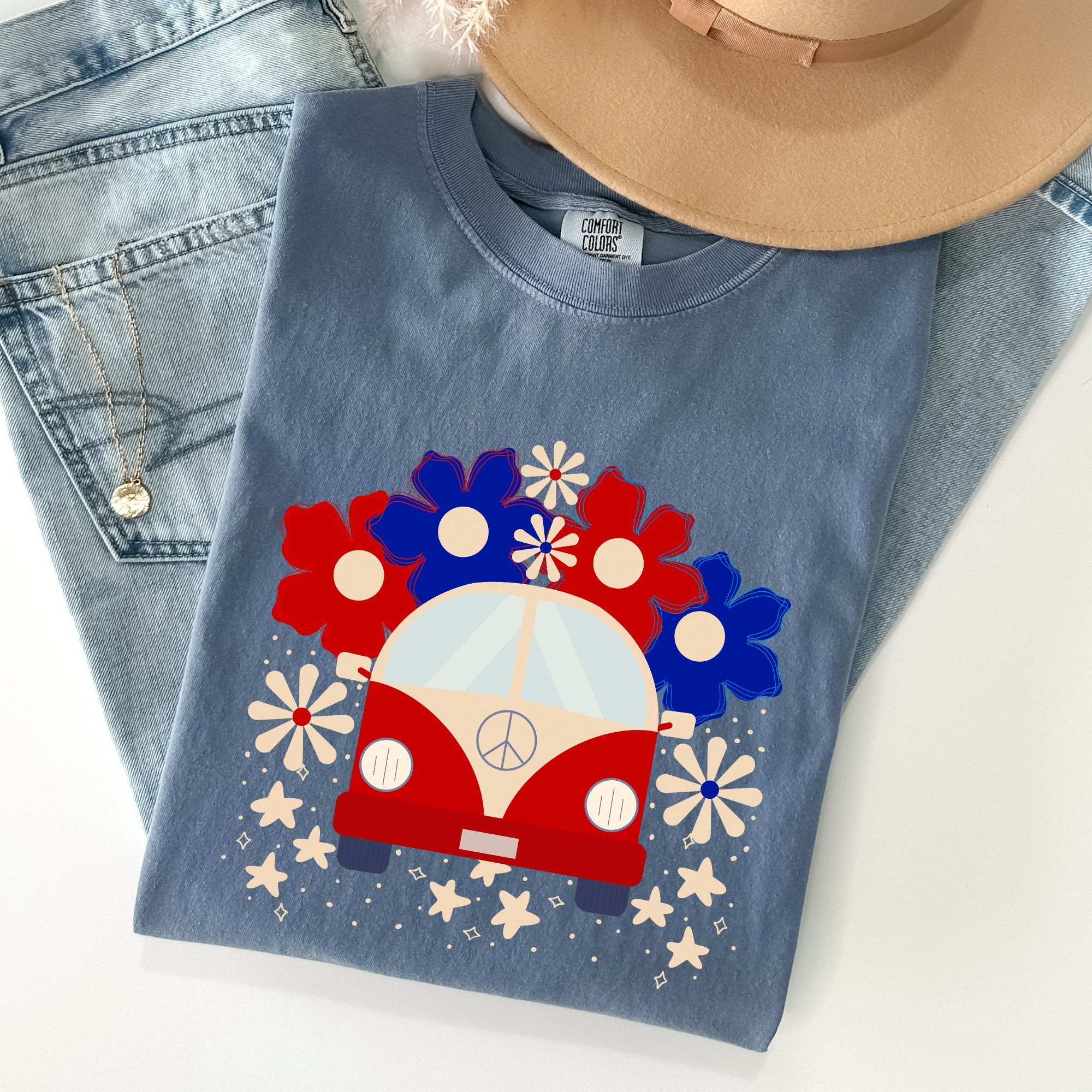 Retro Van Patriotic 4th Of July Vintage Road Trip Design Limited Edition Comfort Colors Tee