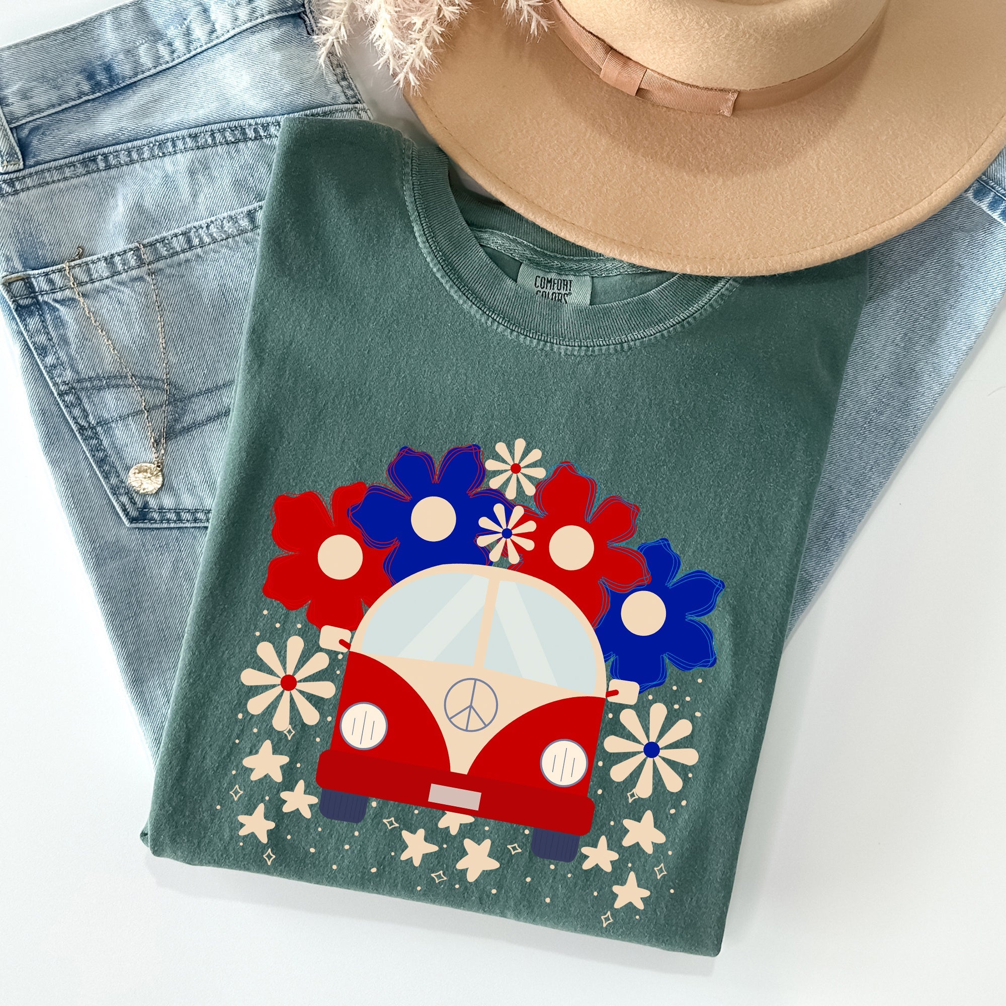 Retro Van Patriotic 4th Of July Vintage Road Trip Design Limited Edition Comfort Colors Tee